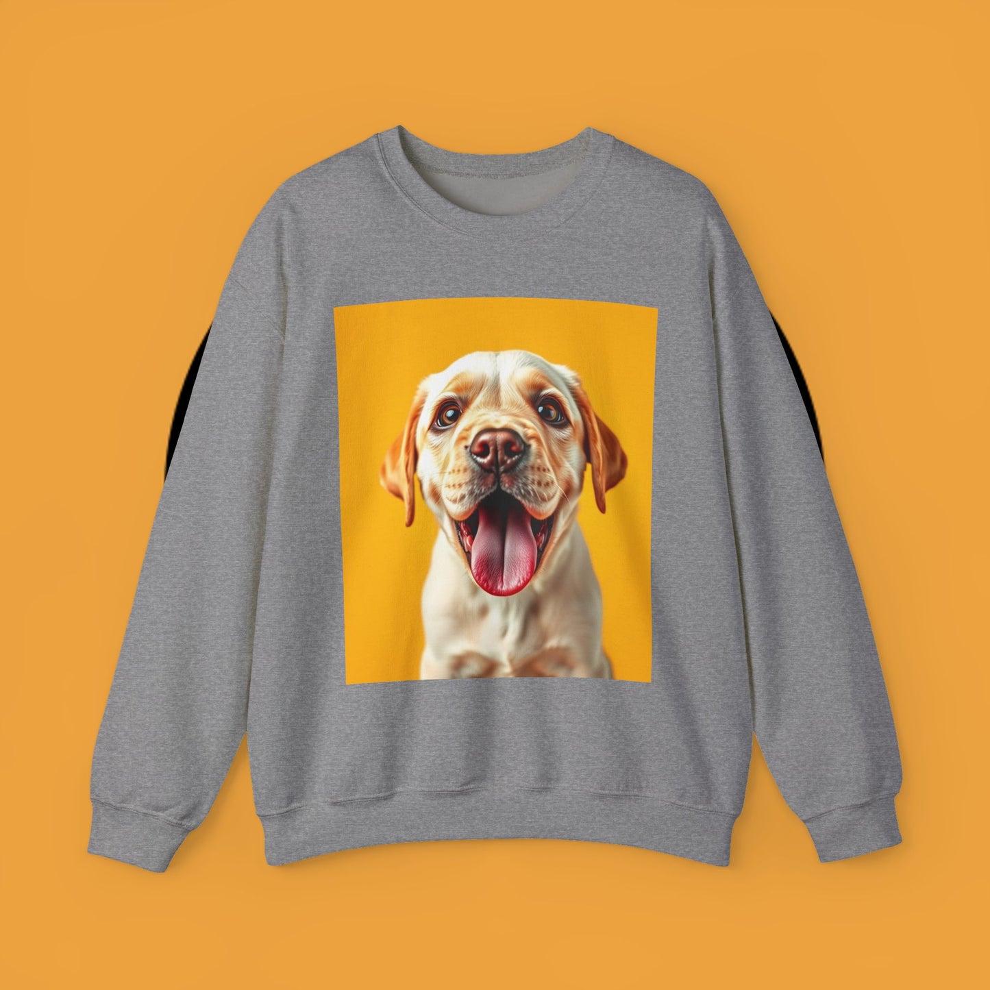 Unisex Dog Lover Crewneck Sweatshirt - Smiling Yellow Lab on vibrant yellow background