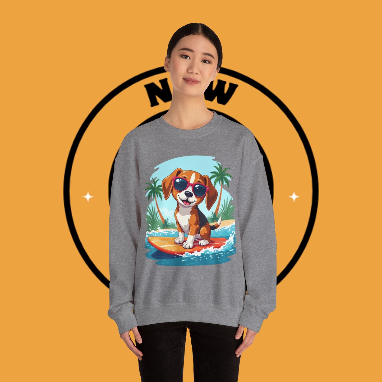 Dog Lover Crewneck Sweatshirt - Beagle surfista - Cool Summer Beagle Surfboard Sweatshirt β Perfect for Beach Vibes!