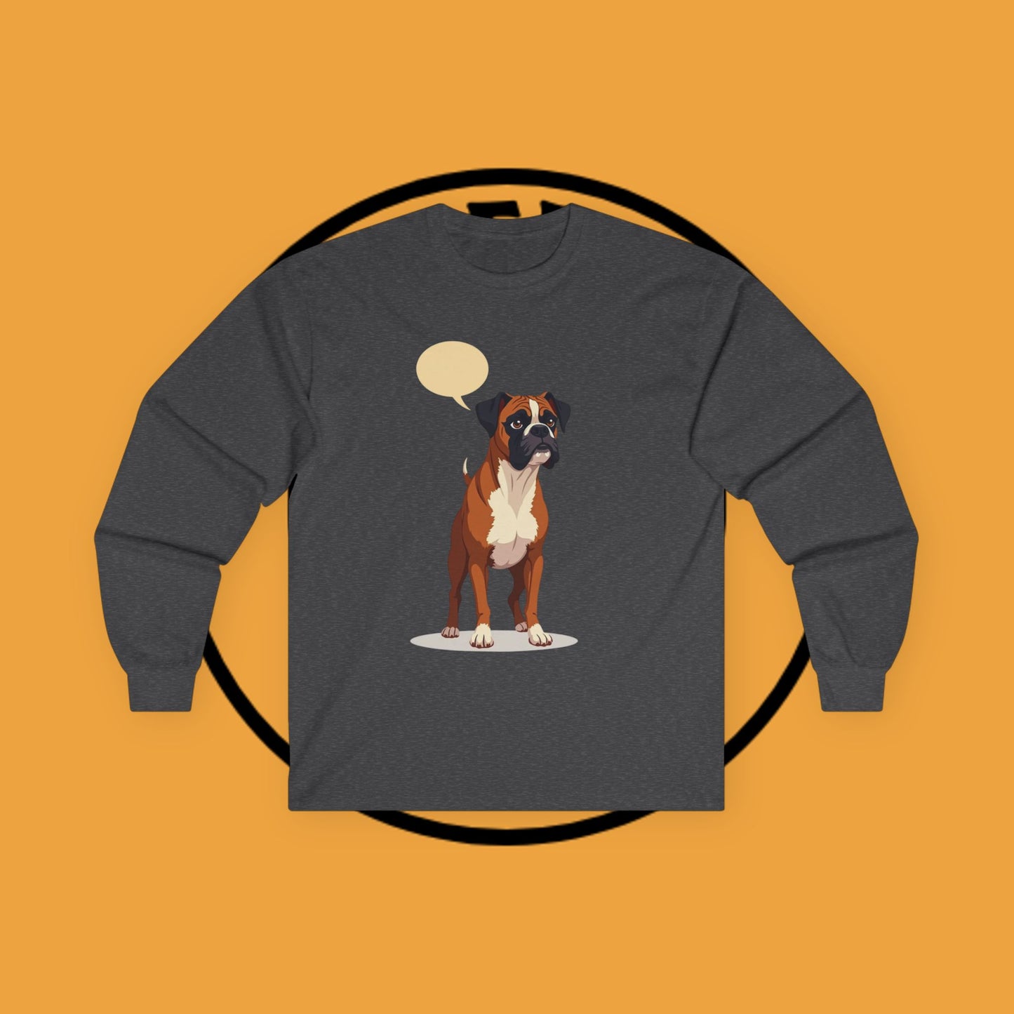 Classic Boxer Dog Long Sleeve T-Shirt - Vintage Style Illustration with Speech Bubble Design