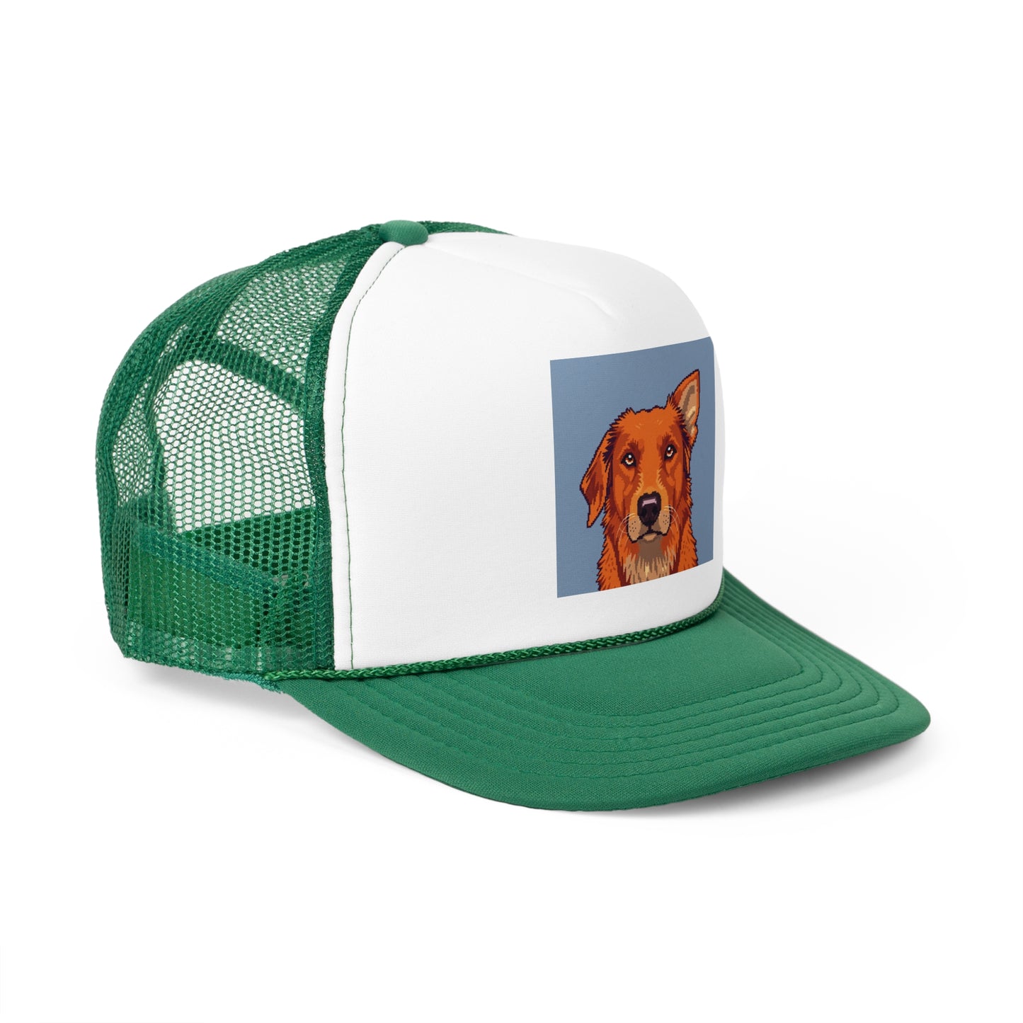 Pixel Art Dog Trucker Cap - Retro Gaming Golden Retriever Design - Unisex Adjustable Cap