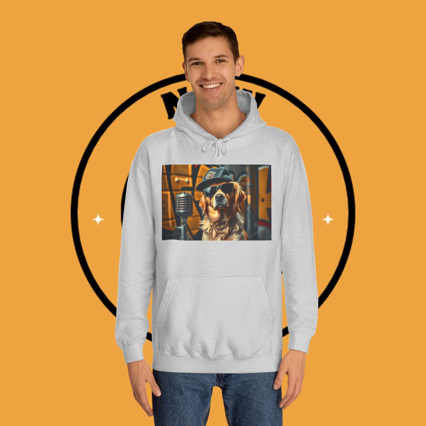Hip Hop Hound - Cool Dog Rapper with Microphone - Rapper Dog Hoodie: Street Style Icon with Retro Vibes - Unisex Hoodie