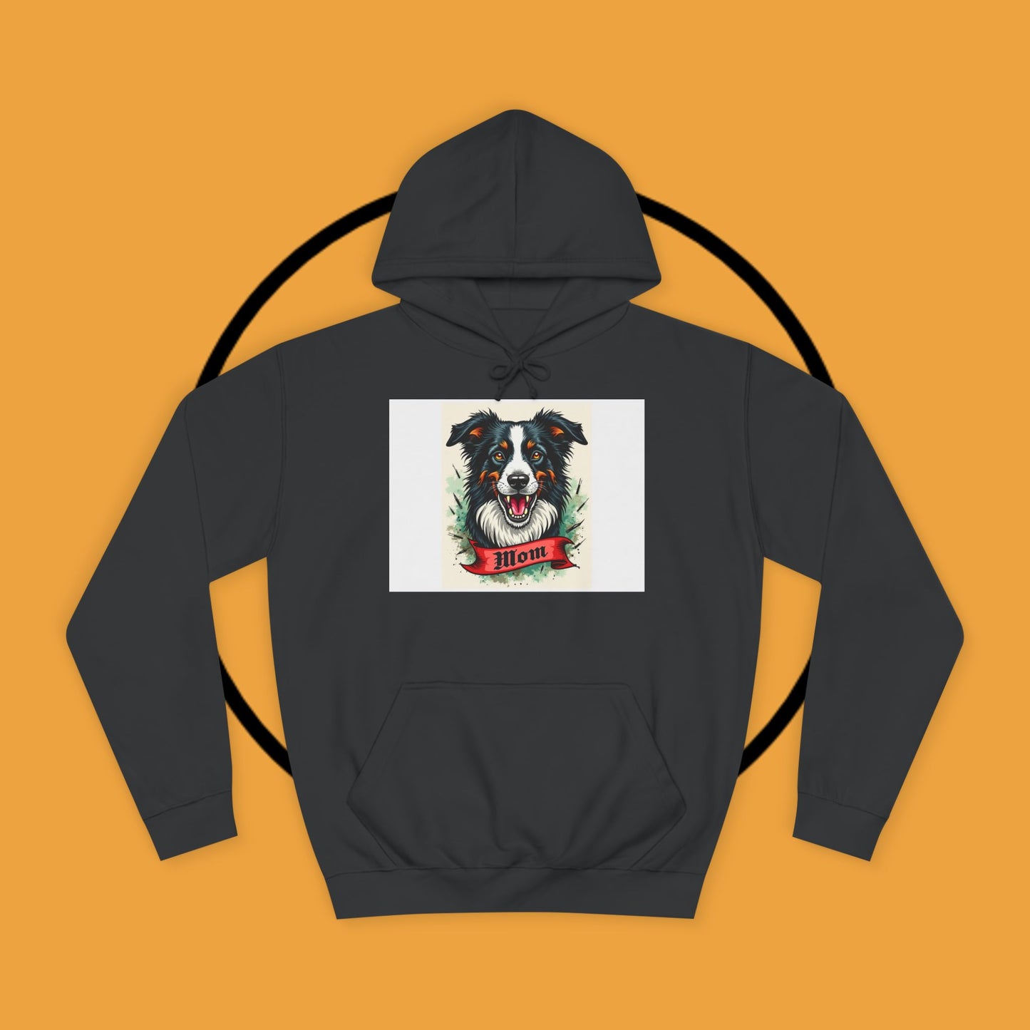 "Border Collie Mom Tattoo Style Hoodie - Vintage Dog Mother Banner Design Sweatshirt | Bold Statement Wear"