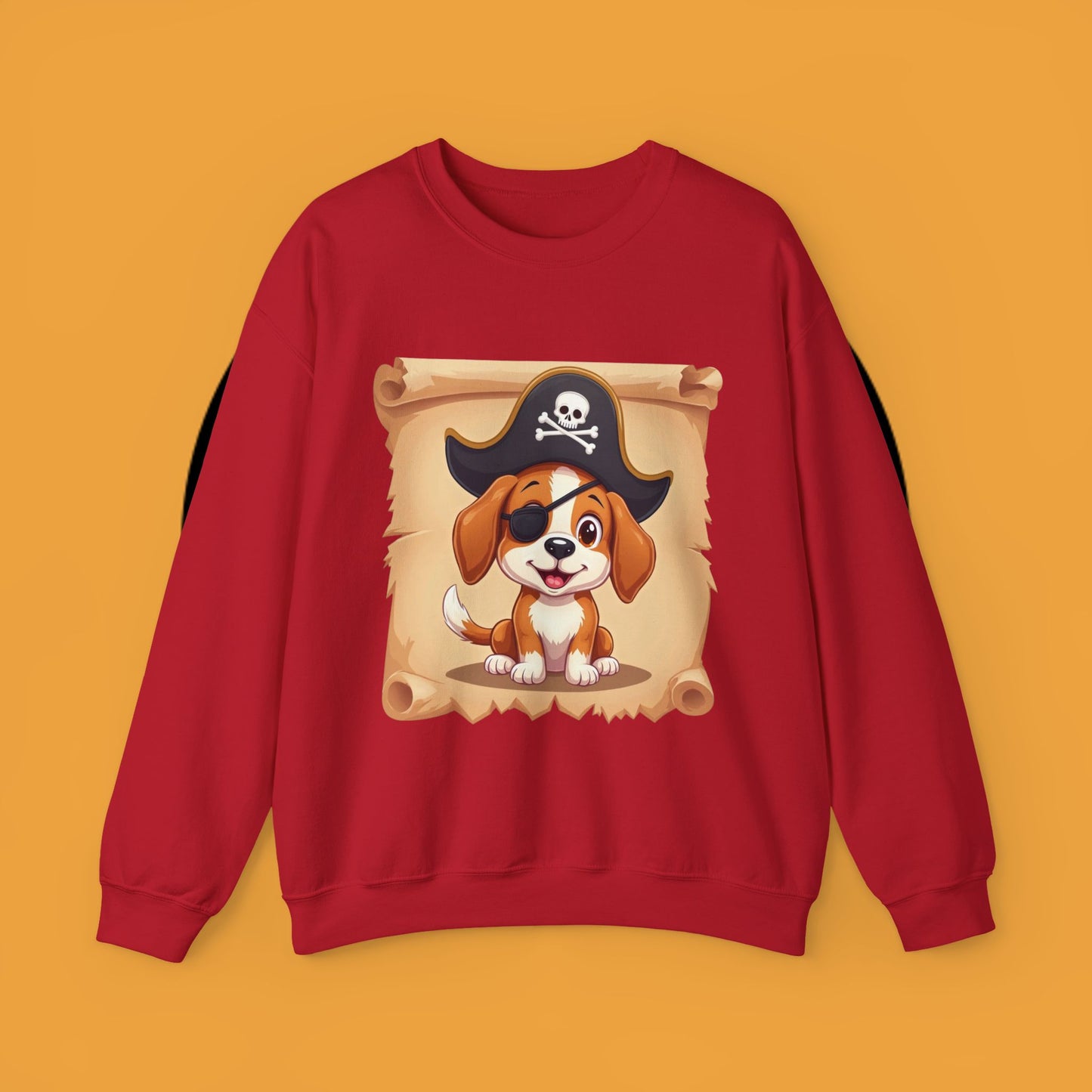 Pirate Dog Crewneck Sweatshirt - Buccaneer Beagle Design with Patch and Hat
