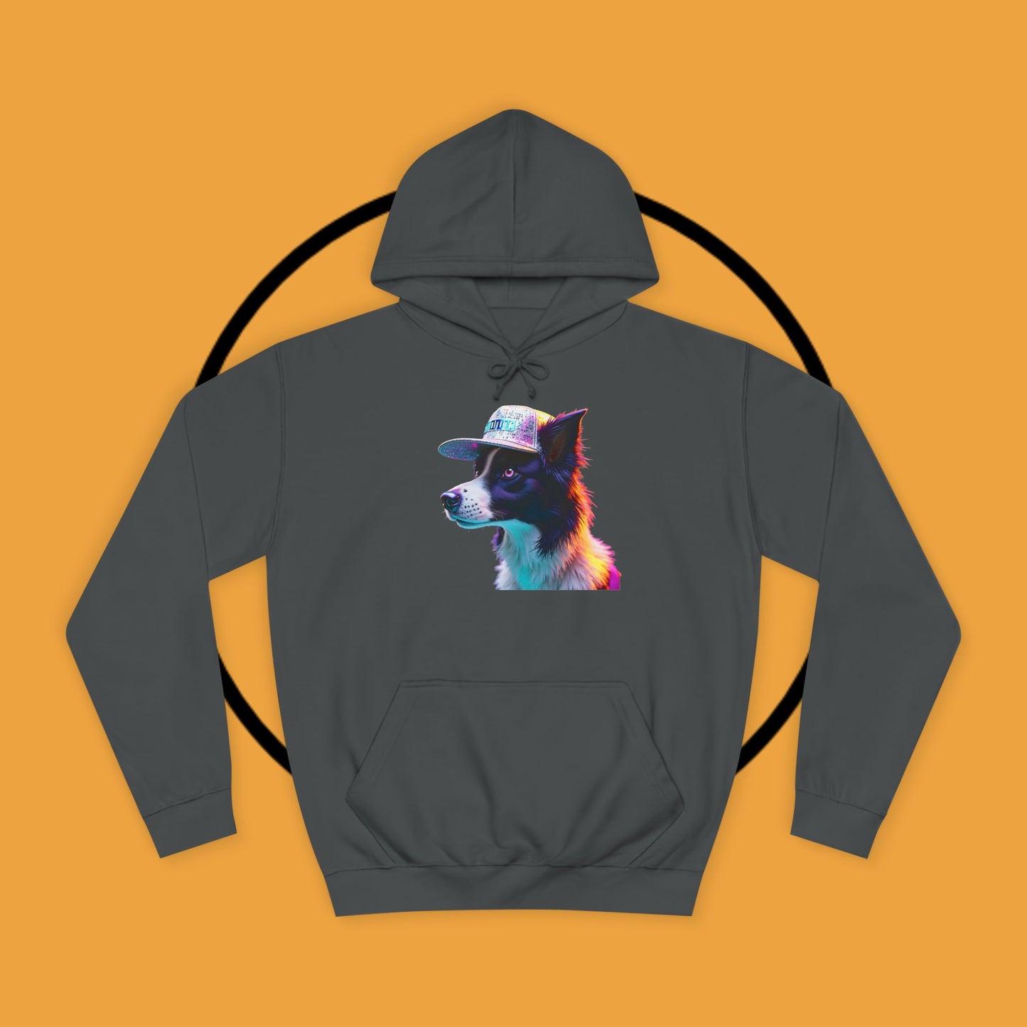 "Neon Rainbow Dog Hoodie - Vibrant Border Collie Street Art Design | Unisex Premium Streetwear"