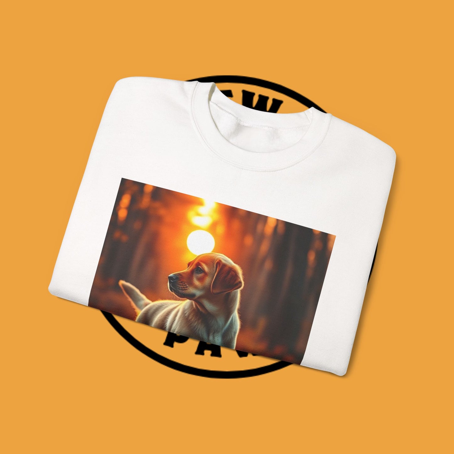 Crewneck Sweatshirt - Labrador Puppy in Autumn Forest with Golden Sunset Light Design