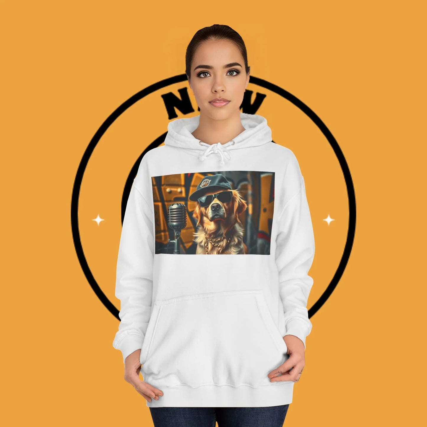 Hip Hop Hound - Cool Dog Rapper with Microphone - Rapper Dog Hoodie: Street Style Icon with Retro Vibes - Unisex Hoodie