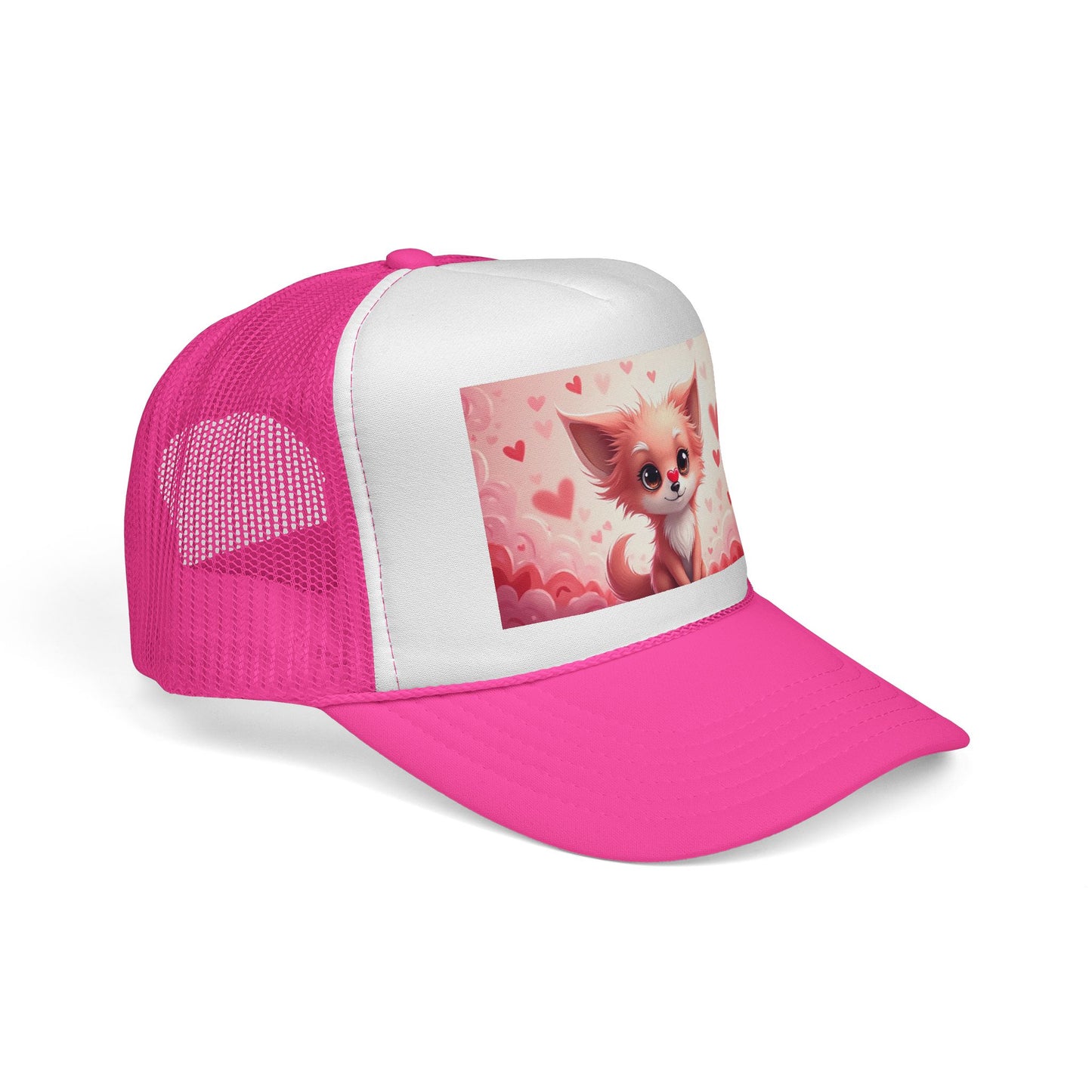 Kawaii Pink Chihuahua Trucker Hat - Cute Heart Design Mesh Cap | Valentine's Day Dog Lover Gift