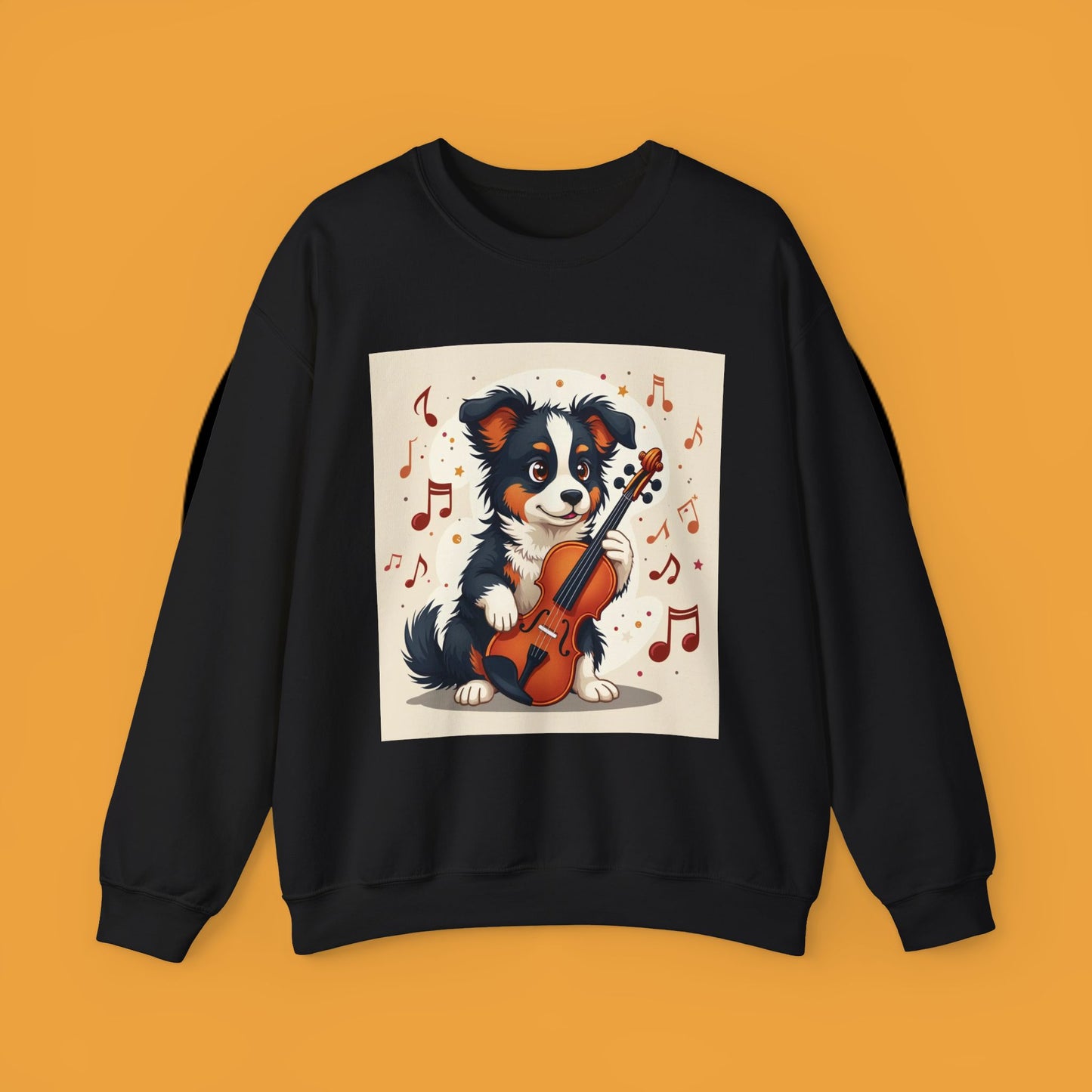 Music Dog Crewneck Sweatshirt - Cute Puppy Violinist with Musical Notes Design | Musician Gift
