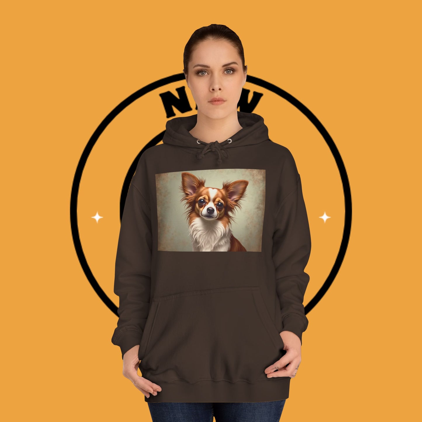 "Long Haired Chihuahua Portrait Hoodie | Elegant Pet Art | Classic Dog Painting Style | Beautiful Chihuahua Gift"