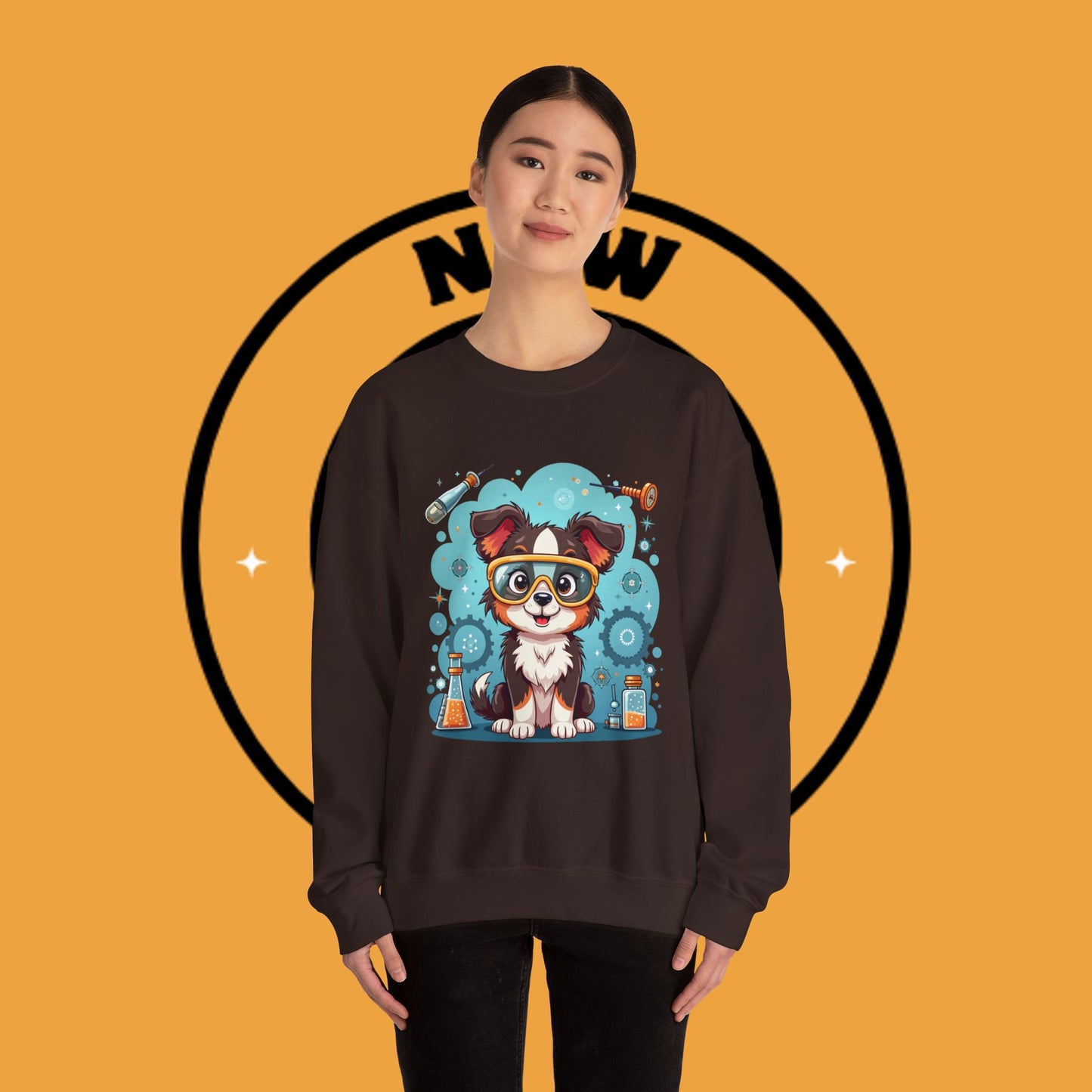 Science Dog Crewneck Sweatshirt - Cute Puppy Scientist with Lab Goggles Design | STEM Lover Gift