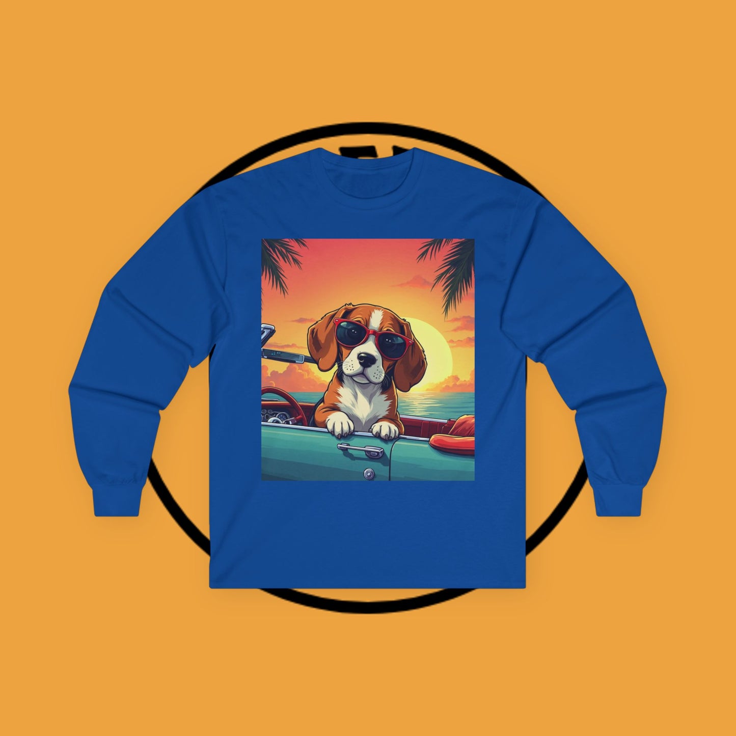 Cool Beagle Dog Sunglasses Vintage Car Long Sleeve Beach Tee