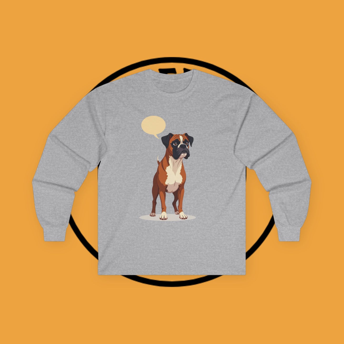 Classic Boxer Dog Long Sleeve T-Shirt - Vintage Style Illustration with Speech Bubble Design