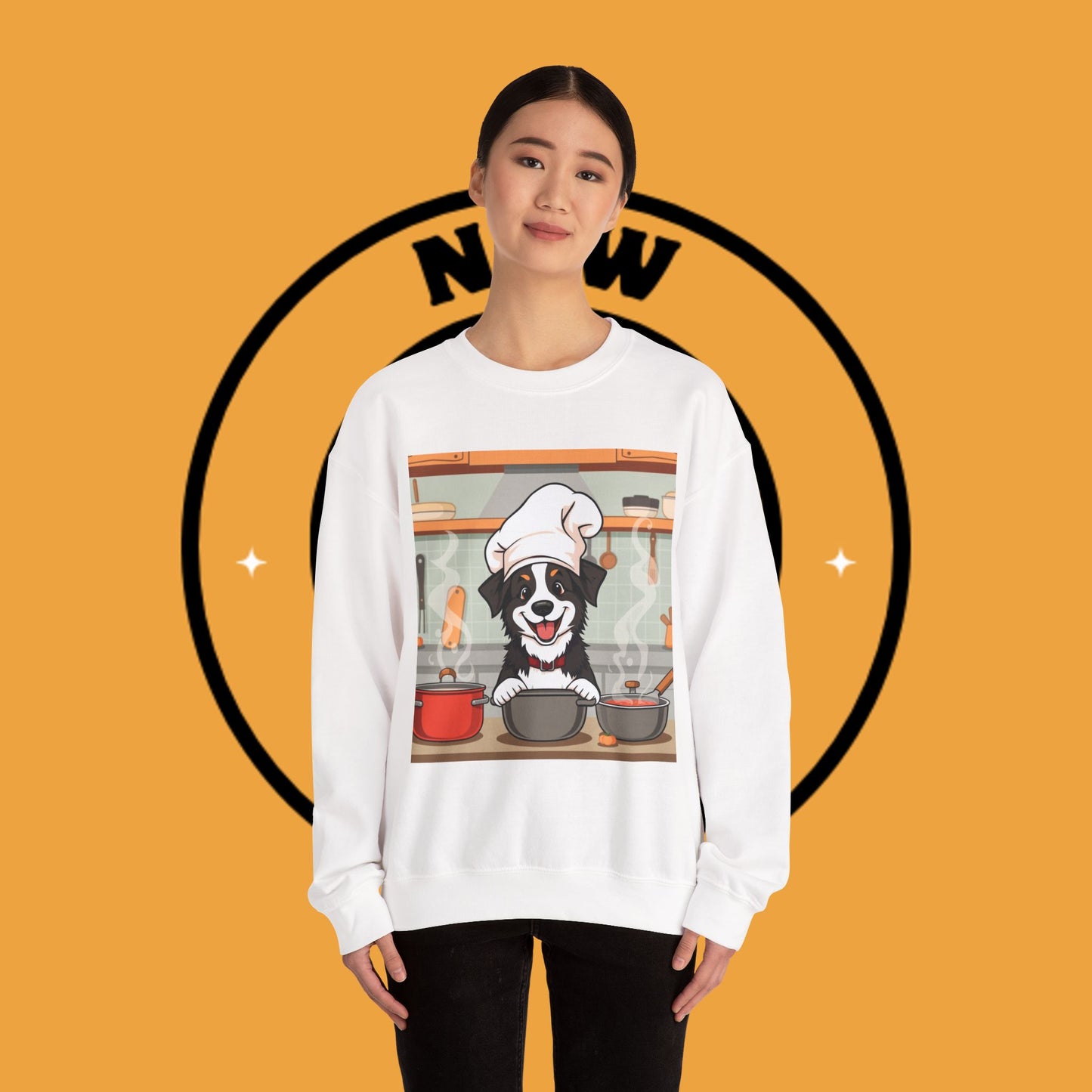 Chef Dog Crewneck Sweatshirt - Cute Puppy Cook with Chef Hat Kitchen Design | Culinary Lover Gift