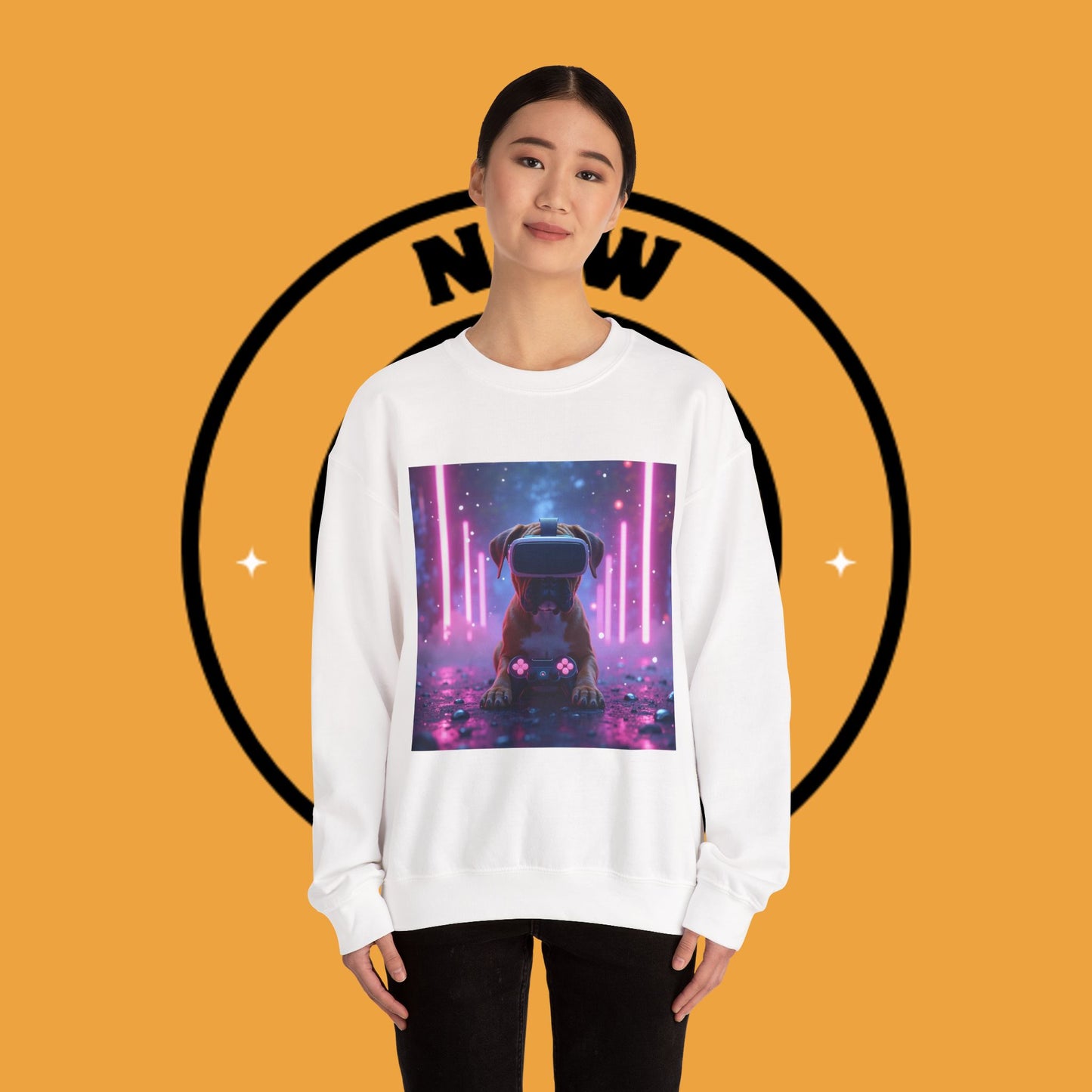 VR Gaming Boxer Dog Crewneck Sweatshirt | Funny Gamer Gift | Virtual Reality Puppy Design