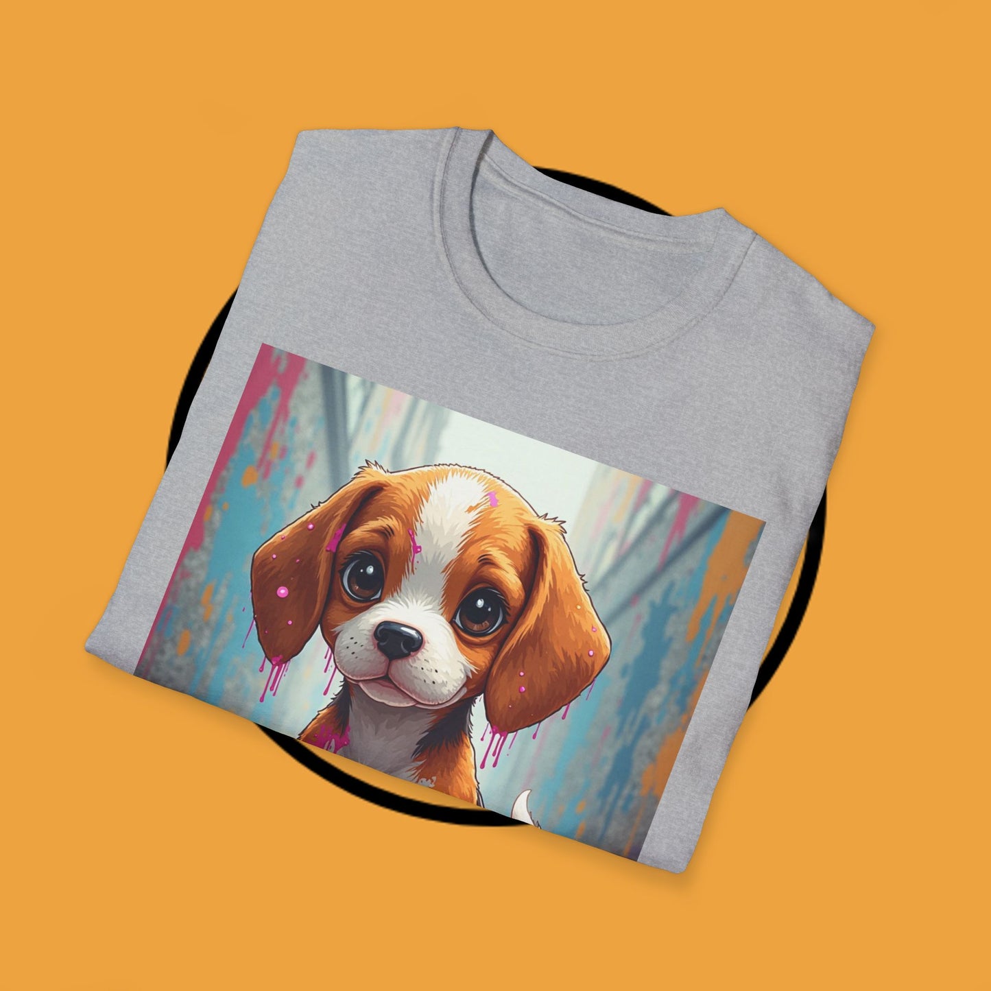 Beagle Street Art T-Shirt - Urban Paint Splatter Dog Design | Artistic Puppy Graffiti Tee for Creative Souls