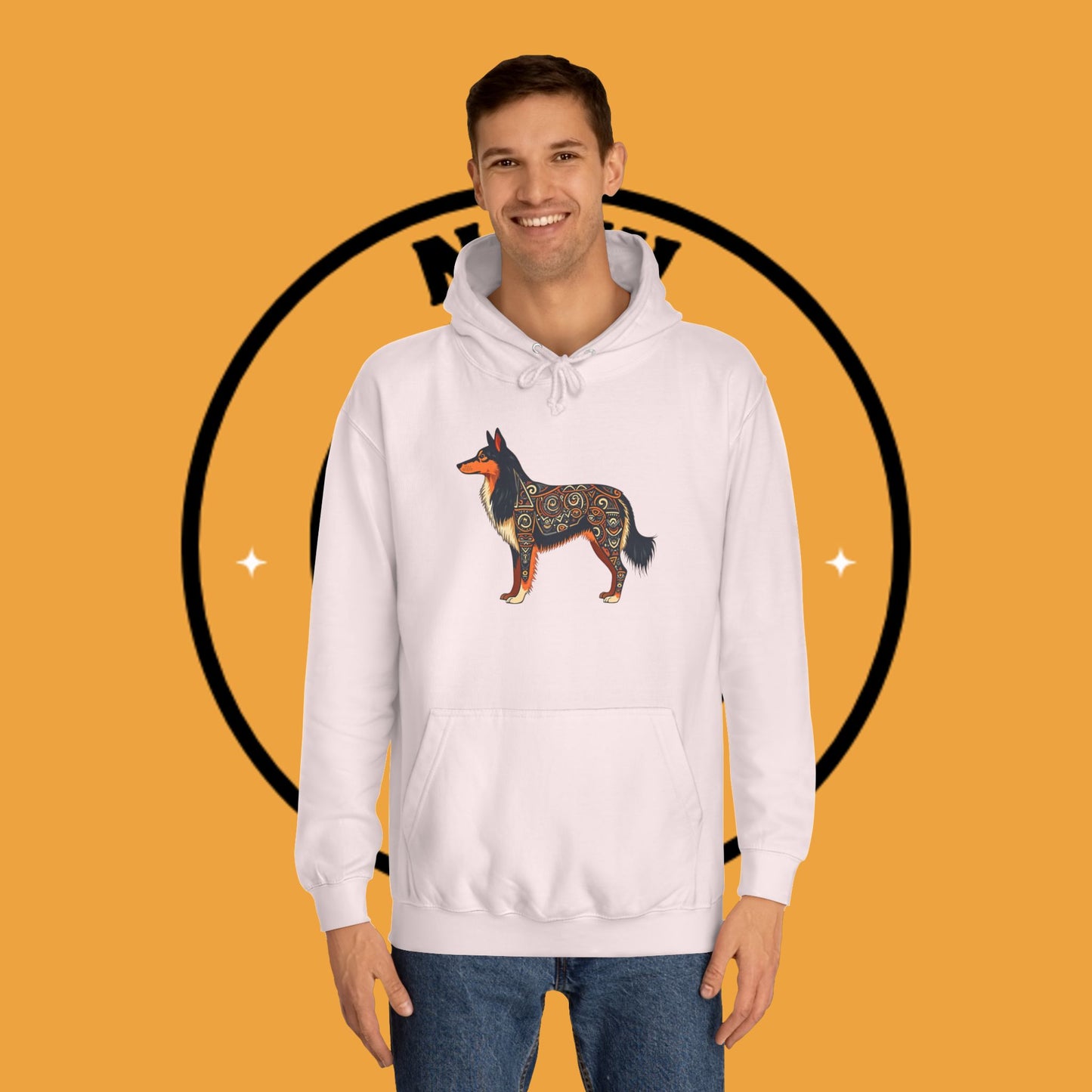 "Tribal Border Collie Mandala Hoodie - Sacred Geometry Dog Art Sweatshirt | Spiritual Celtic Design"