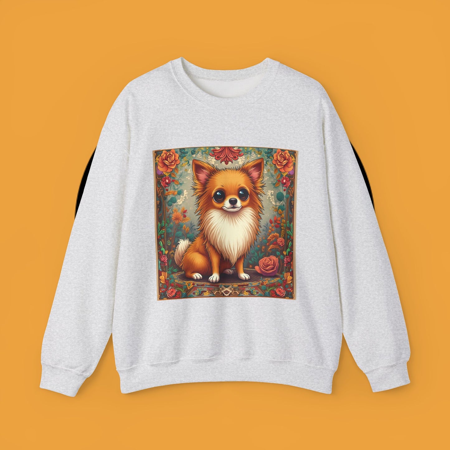 Victorian Chihuahua Garden Sweatshirt | Ornate Floral Dog Portrait | Botanical Pet Art Design