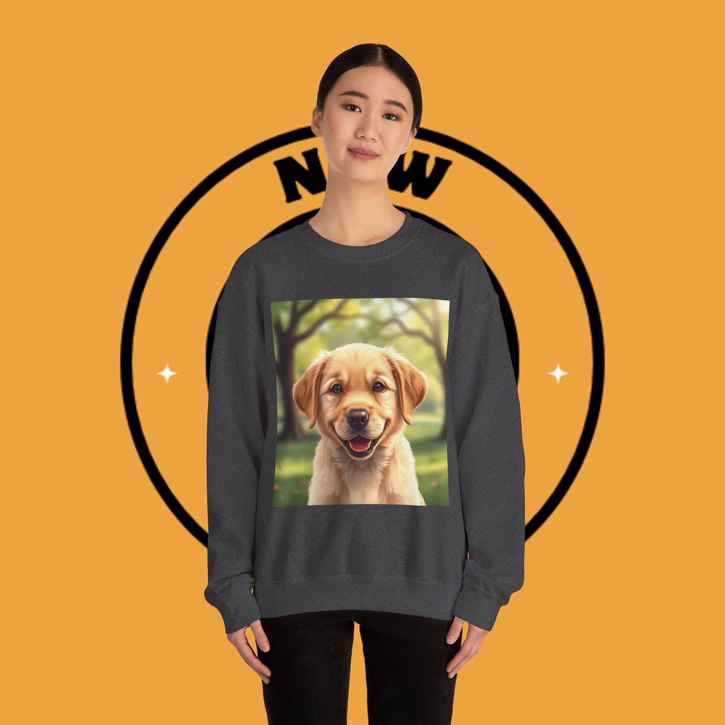 Crewneck Sweatshirt - Adorable Puppy Smiling in the Park - Sweet and Happy Golden Retriever