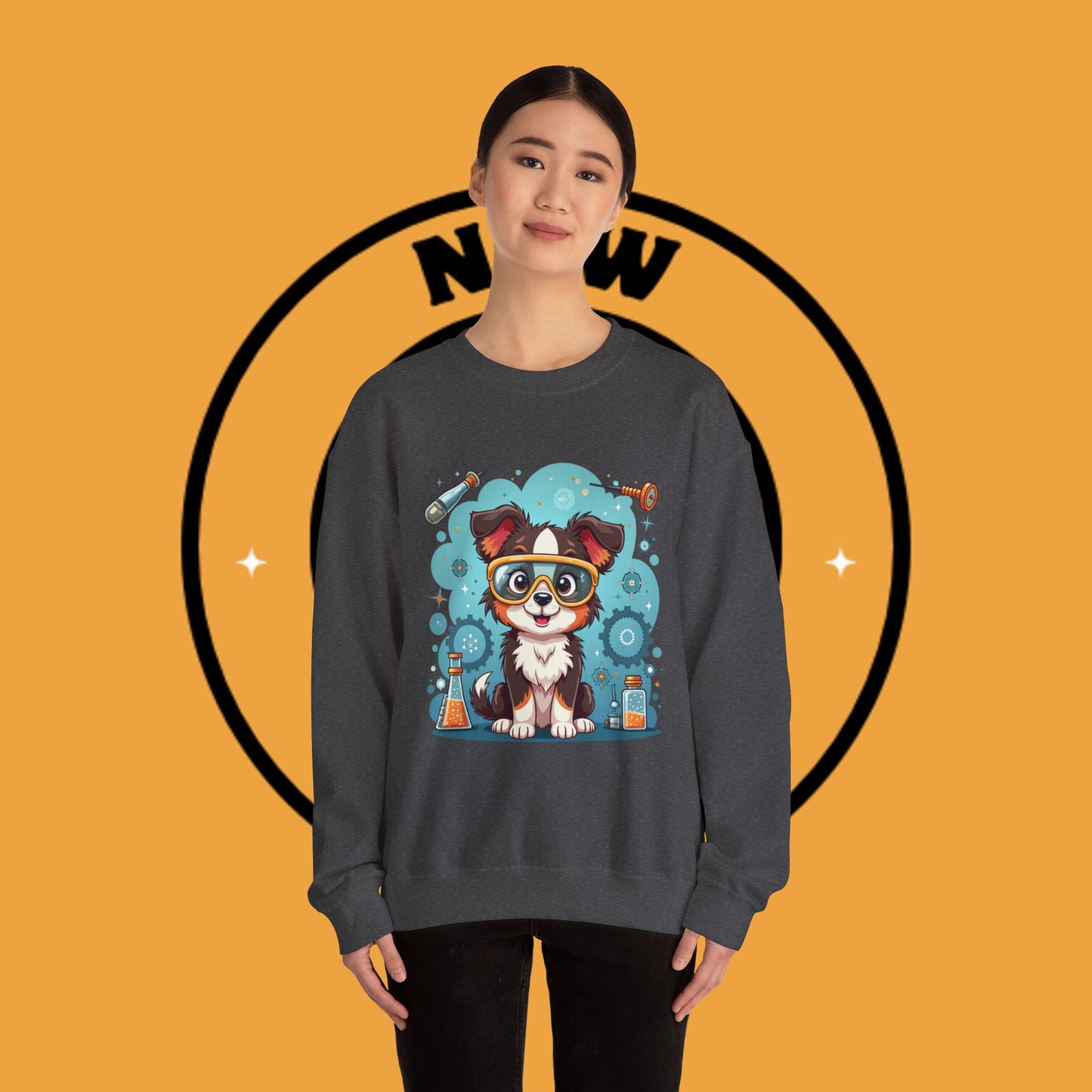 Science Dog Crewneck Sweatshirt - Cute Puppy Scientist with Lab Goggles Design | STEM Lover Gift