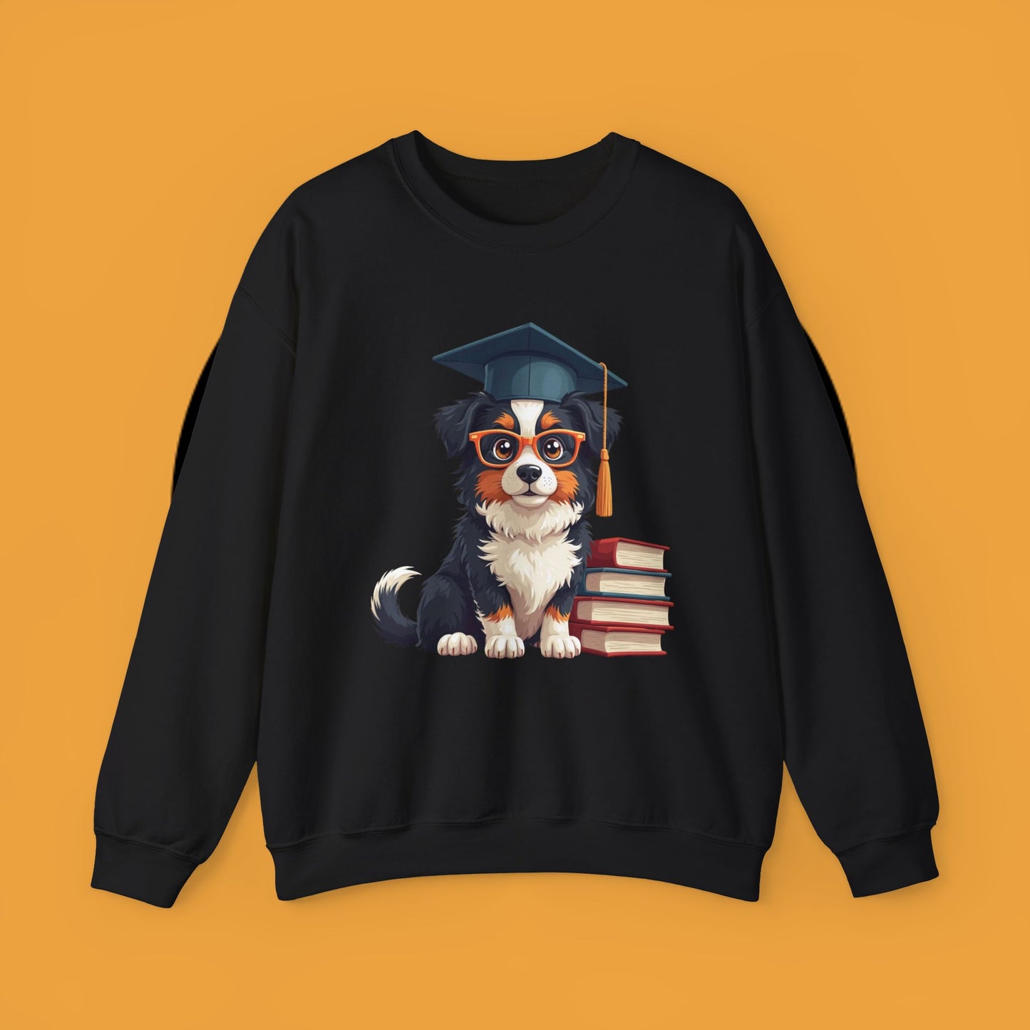 Graduation Dog Crewneck Sweatshirt - Smart Puppy Graduate Cap Books | Academic Achievement Gift