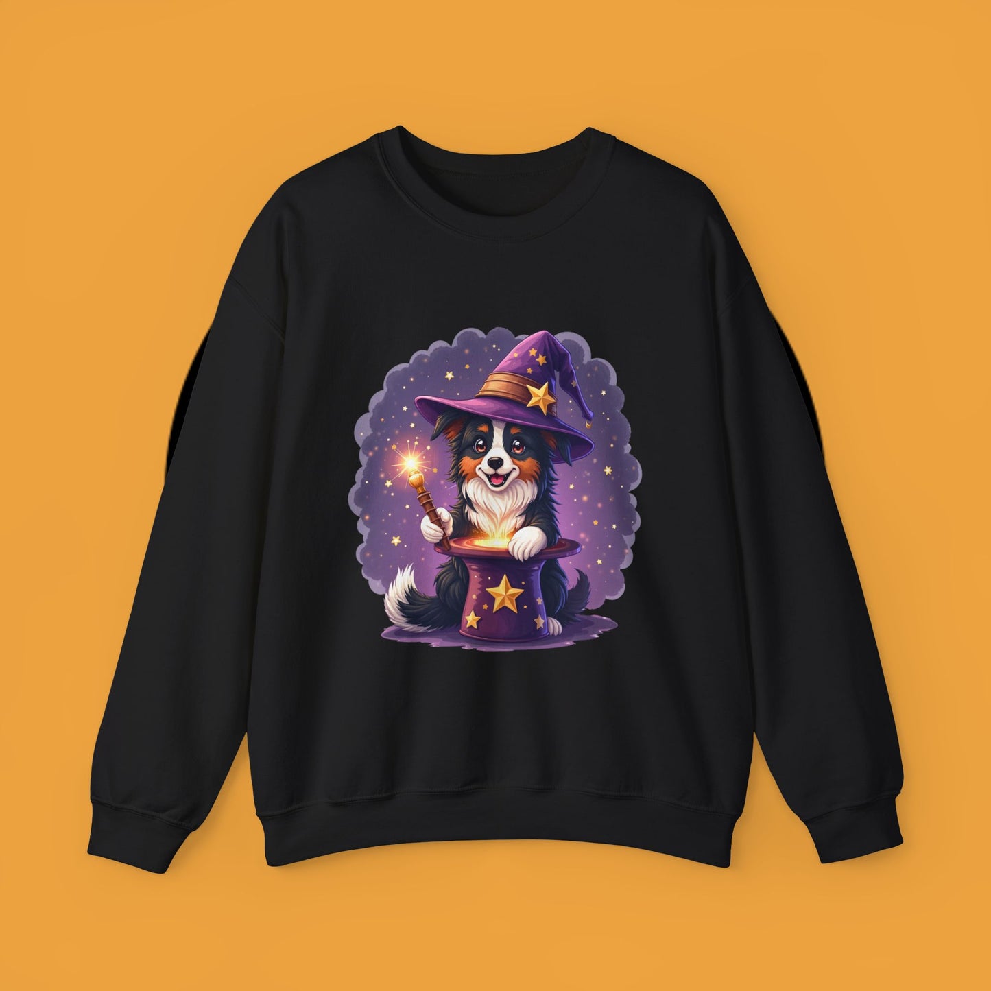 Magical Wizard Dog Crewneck Sweatshirt - Adorable Puppy Magician with Hat & Wand | Fantasy Pet Lover Gift Tee