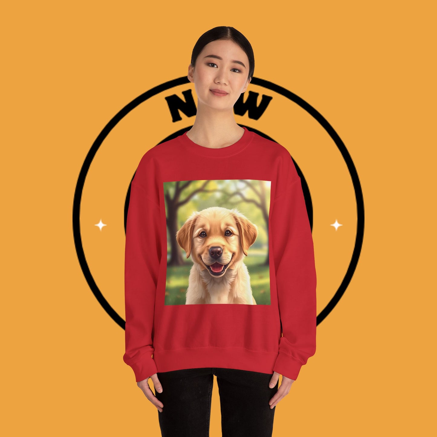 Crewneck Sweatshirt - Adorable Puppy Smiling in the Park - Sweet and Happy Golden Retriever