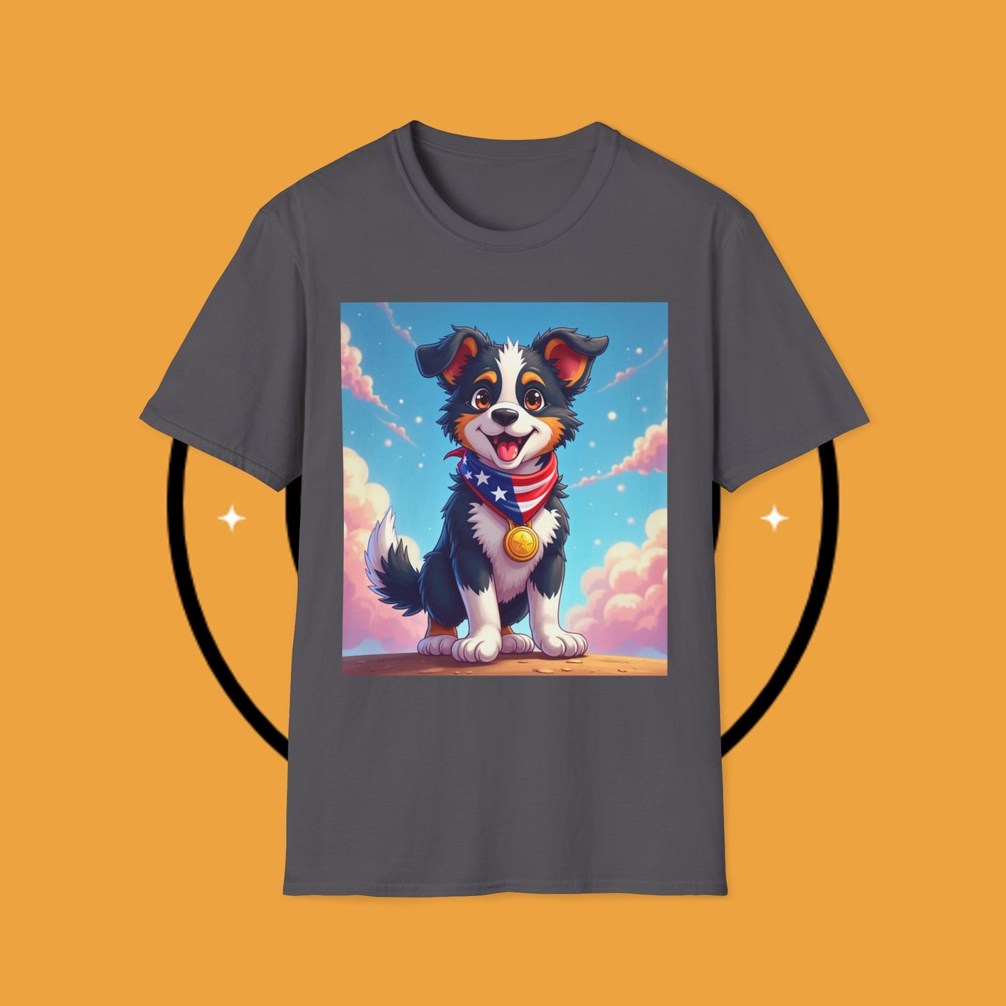 "All-American Champion Puppy" - Patriotic Hero Dog T-Shirt - Patriotic Puppy Dog T-Shirt - American Flag Bandana Champion Dog Tee | USA Pride Pet Lover Gift