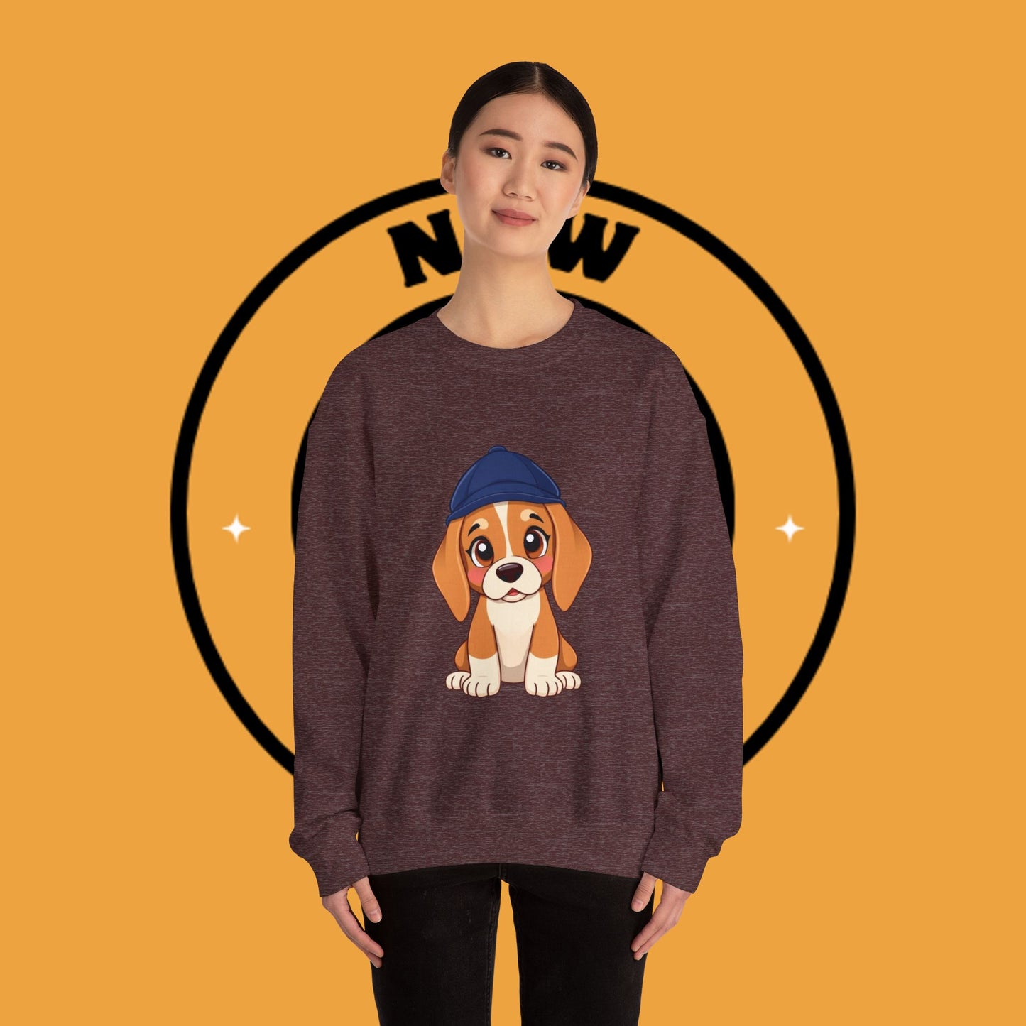 Beagle Puppy Crewneck Sweatshirt with Hat - Adorable Kawaii Dog Design