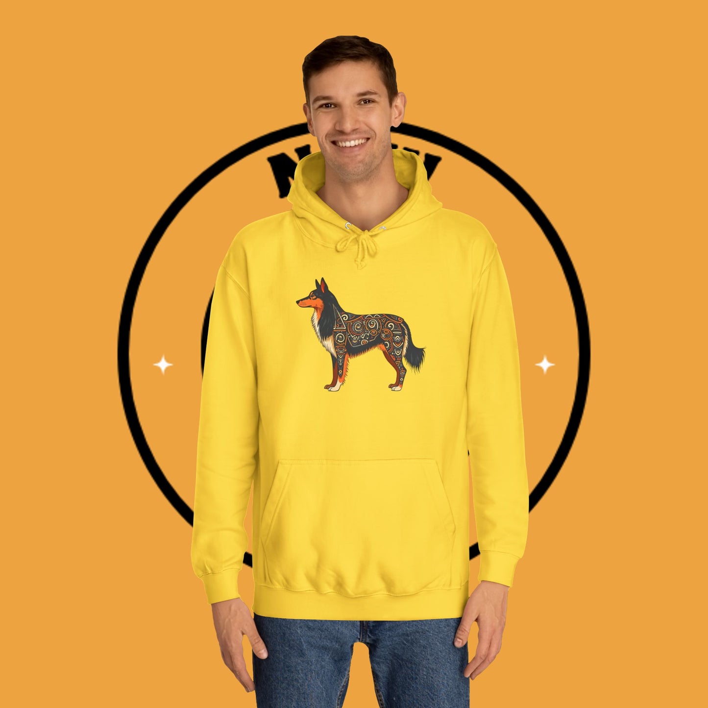 "Tribal Border Collie Mandala Hoodie - Sacred Geometry Dog Art Sweatshirt | Spiritual Celtic Design"