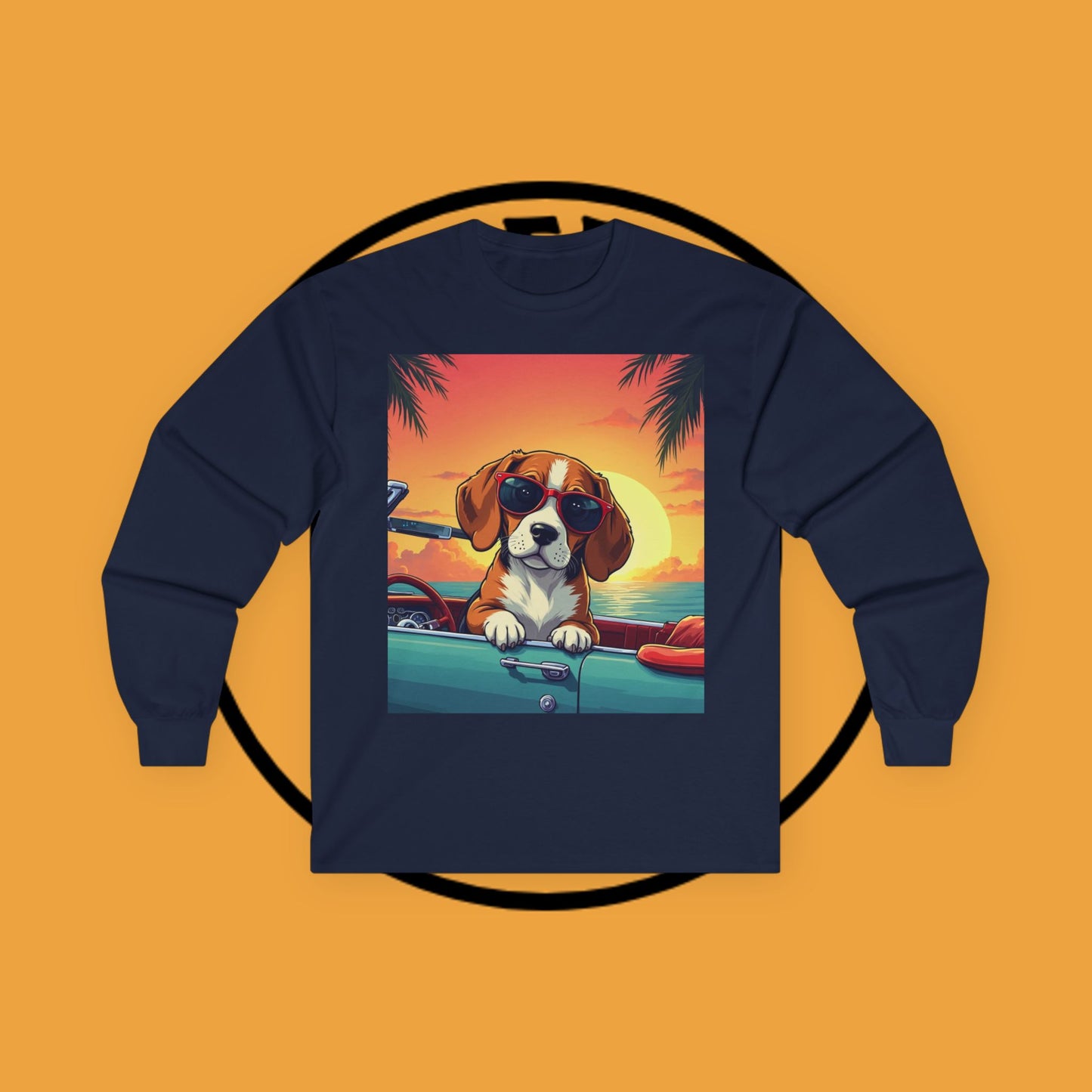 Cool Beagle Dog Sunglasses Vintage Car Long Sleeve Beach Tee