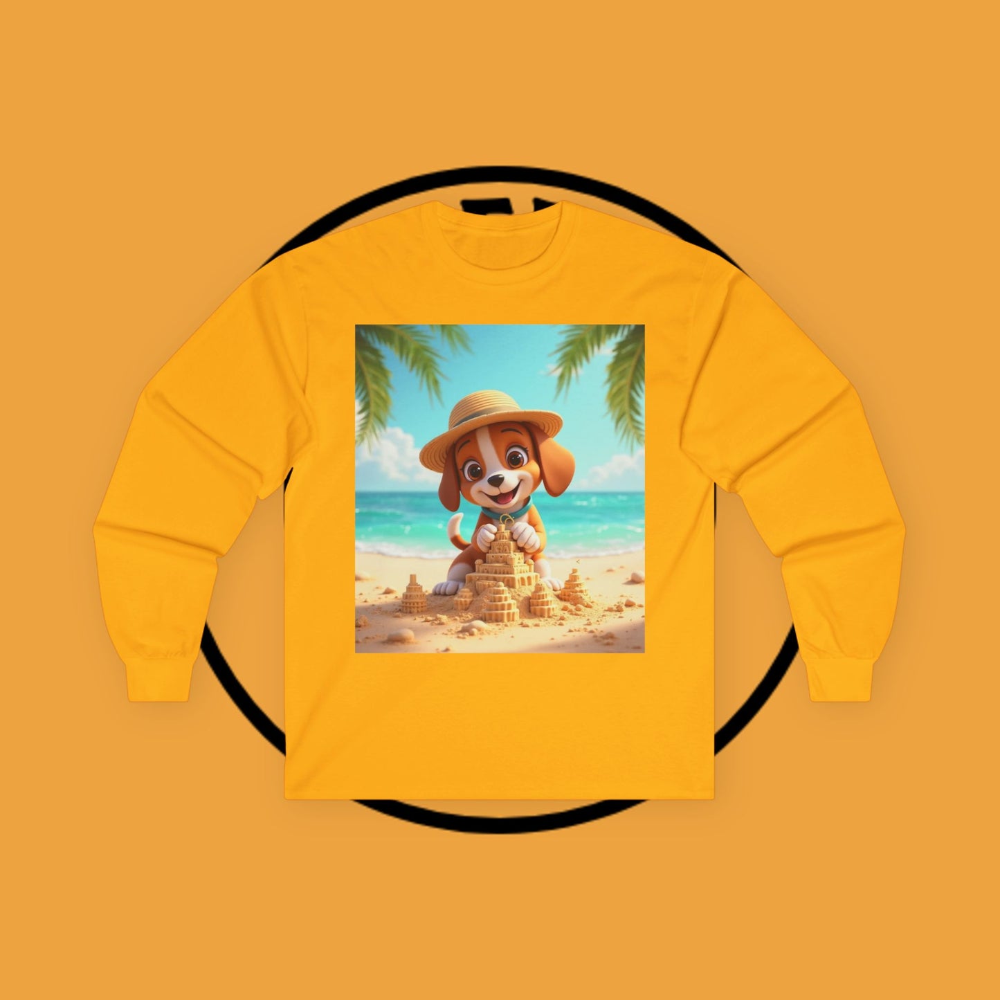 Beach Puppy Building Sandcastle Long Sleeve Shirt - Summer Tee