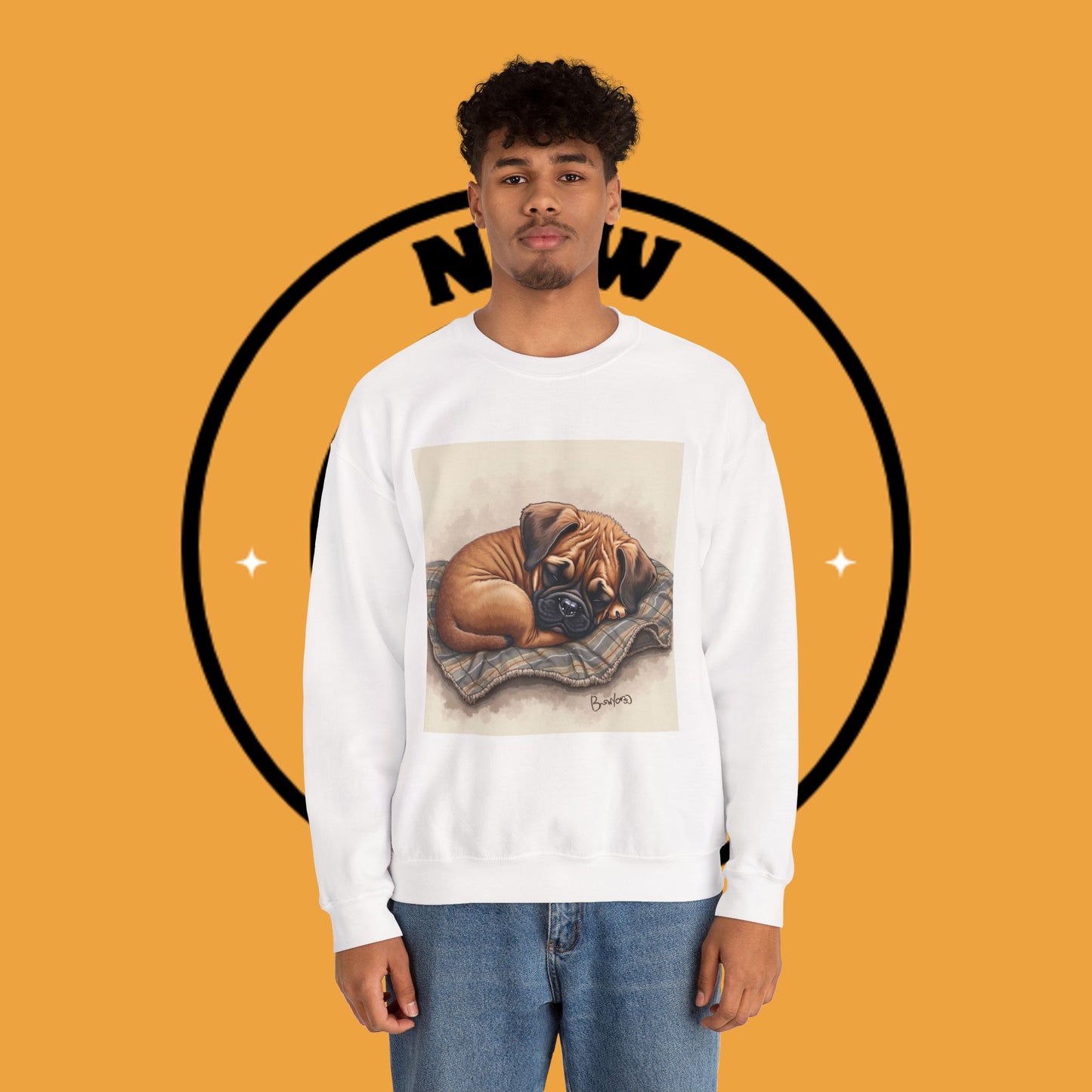 Sleeping Boxer Puppy Crewneck Sweatshirt - Cozy Dog Art Design - Comfort Wear for Pet Lovers
