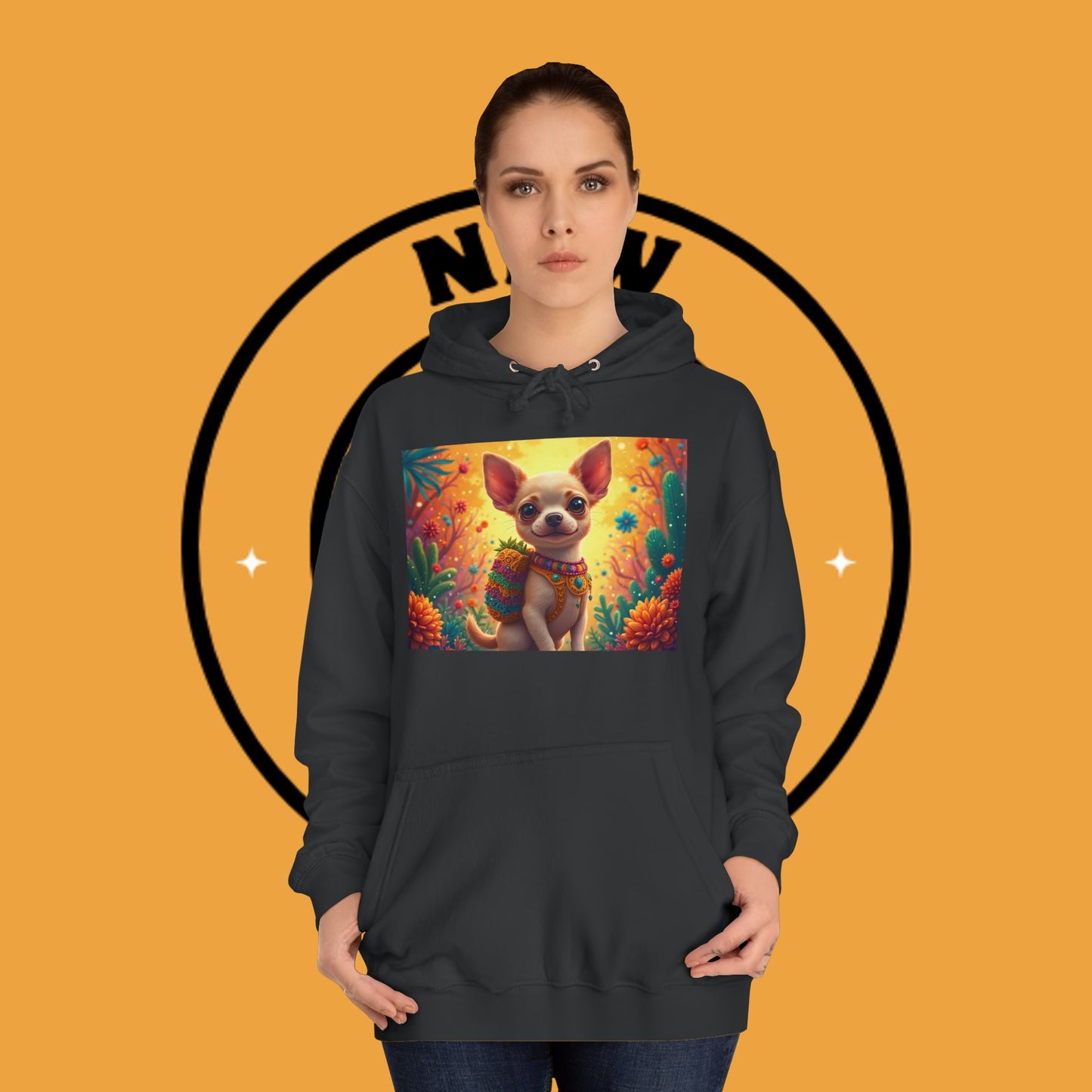 "Mexican Fiesta Chihuahua Hoodie | Day of Dead Dog Art | Colorful Desert Cactus Design | Cinco de Mayo Gift"