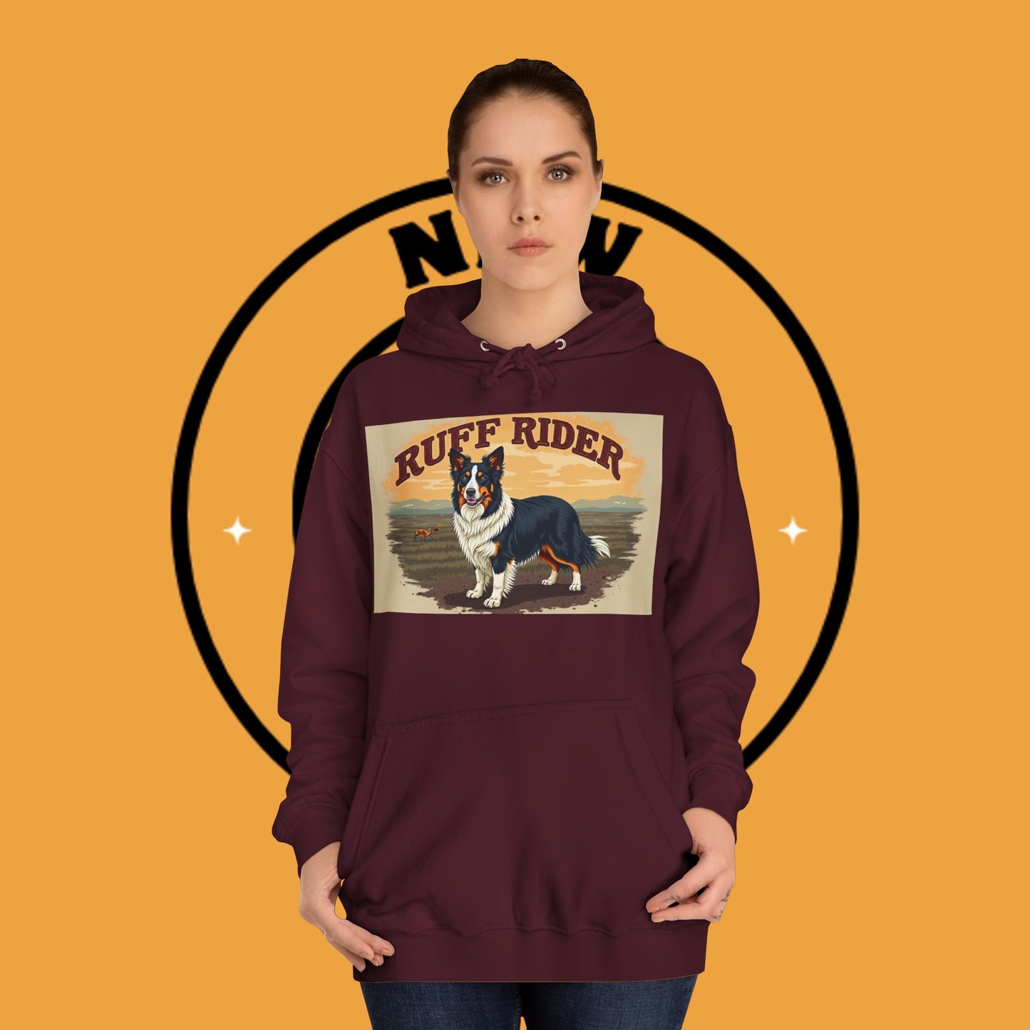 "Ruff Rider Border Collie Hoodie - Vintage Western Dog Lover Sweatshirt | Premium Quality Comfort Wear"