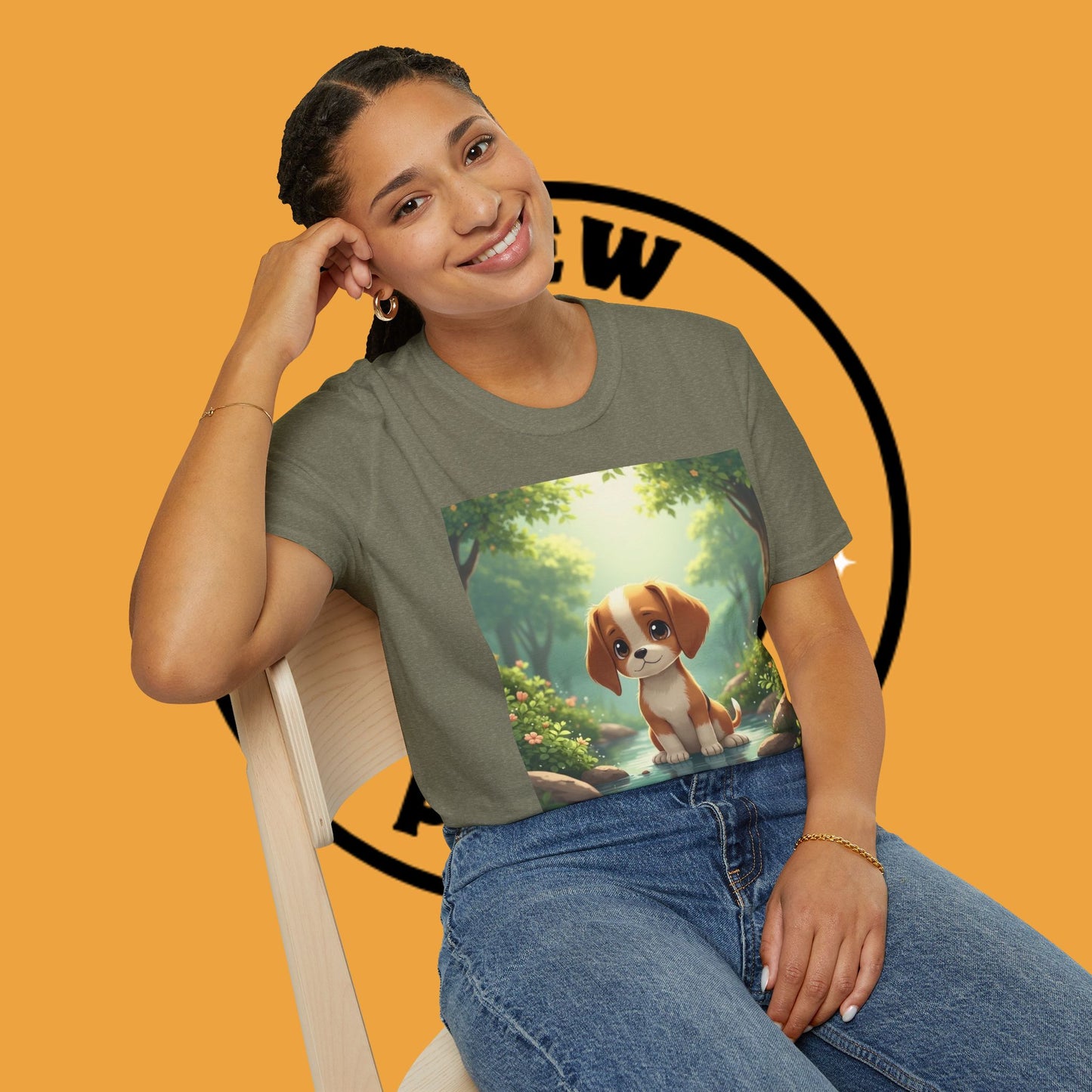 Magical Forest Beagle Puppy T-Shirt - Enchanted Nature Scene with Adorable Dog Design