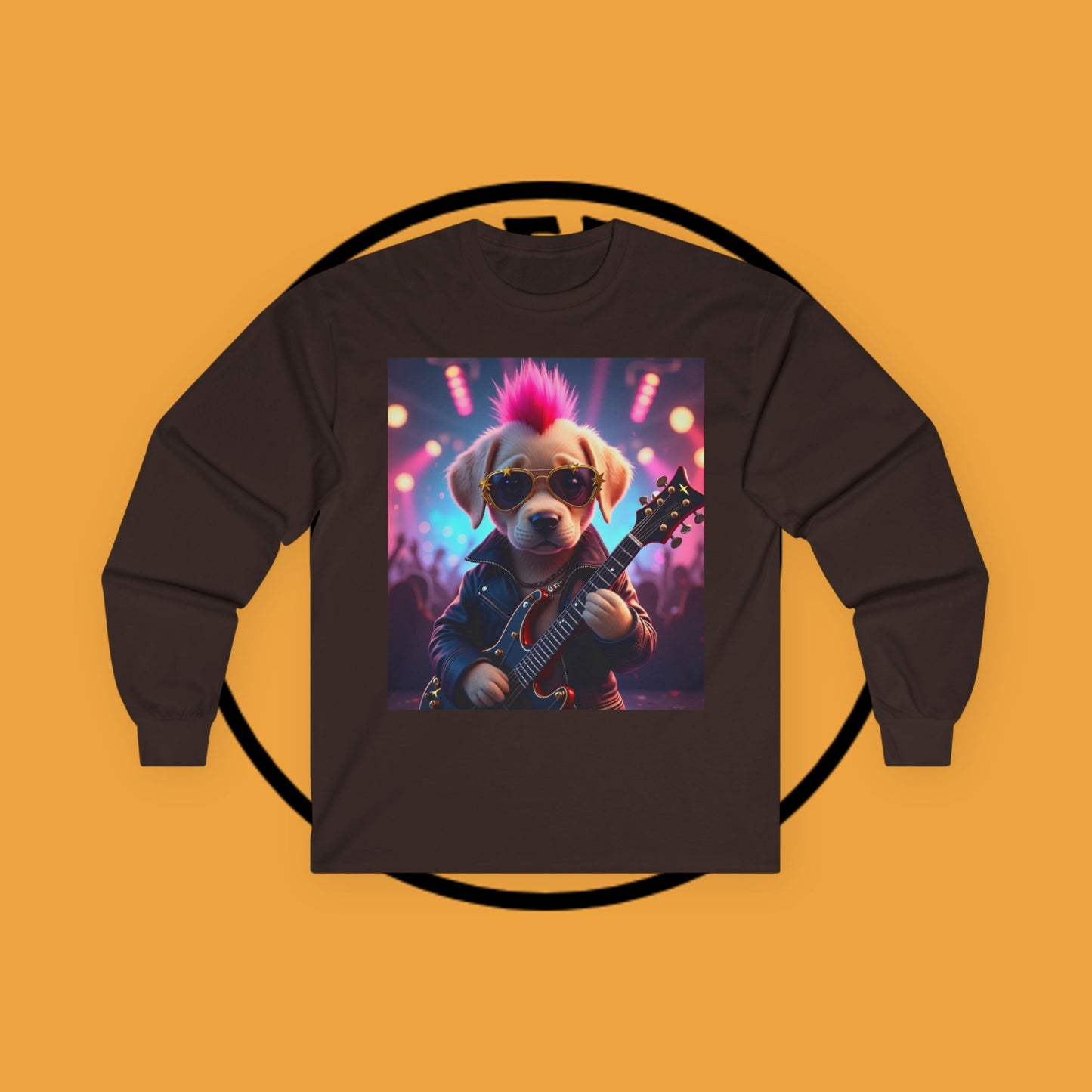 Long Sleeve T-Shirt - Punk Puppy with Electric Guitar - Design for Music Lovers Rockin' - Dog with Electric Guitar and Pink Mohawk - 🎸🐾
