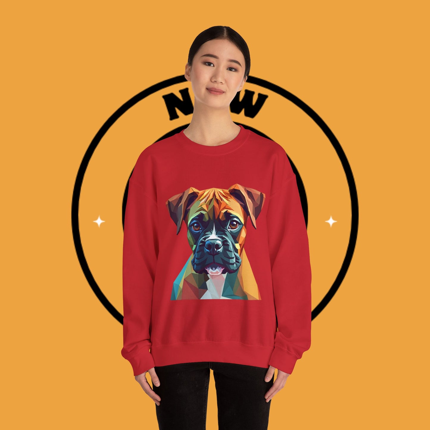 Geometric Boxer Dog Crewneck Sweatshirt - Polygon Art Pet Portrait - Modern Design Lover Gift
