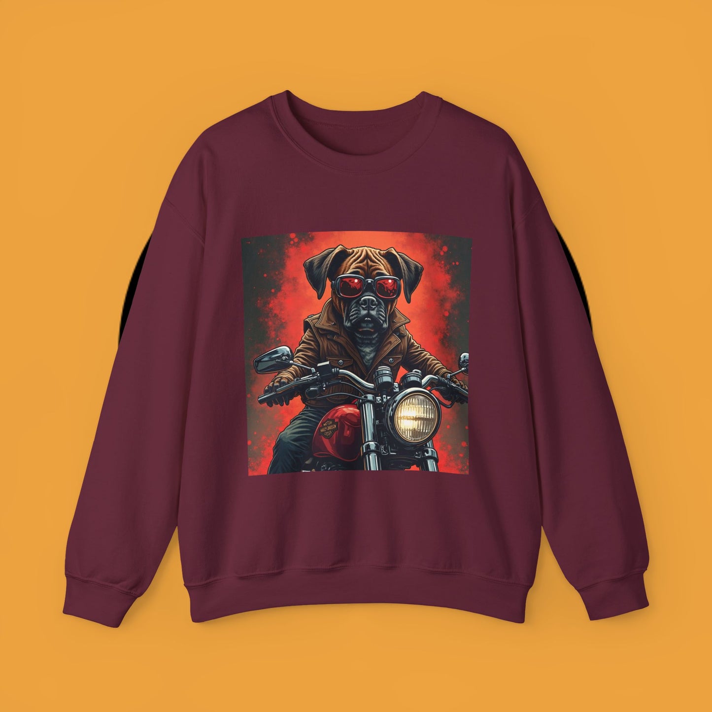 Biker Boxer Dog Crewneck Sweatshirt - Motorcycle Rebel Pup Design - Badass Pet Lover Style