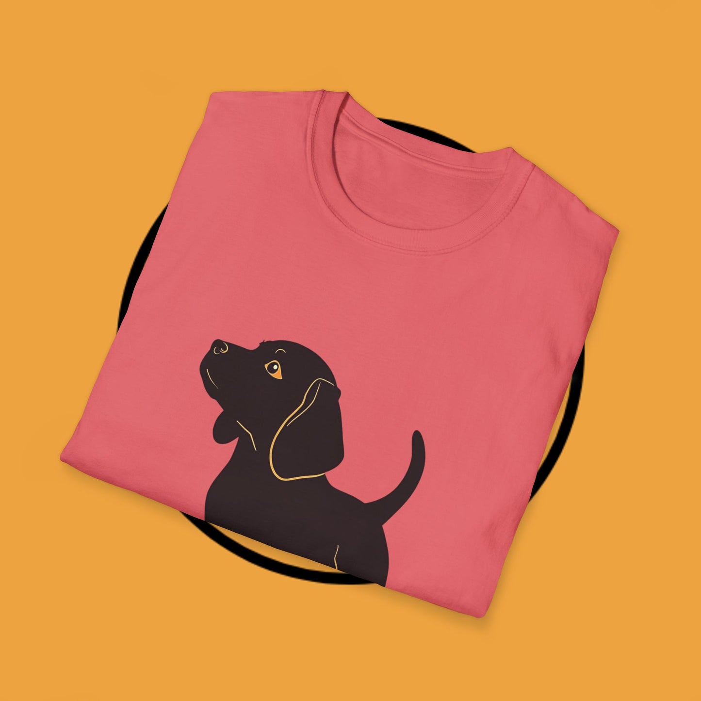 Minimalist Black Beagle Puppy T-Shirt - Simple Dog Silhouette Design | Modern Pet Lover Tee with Gold Accents