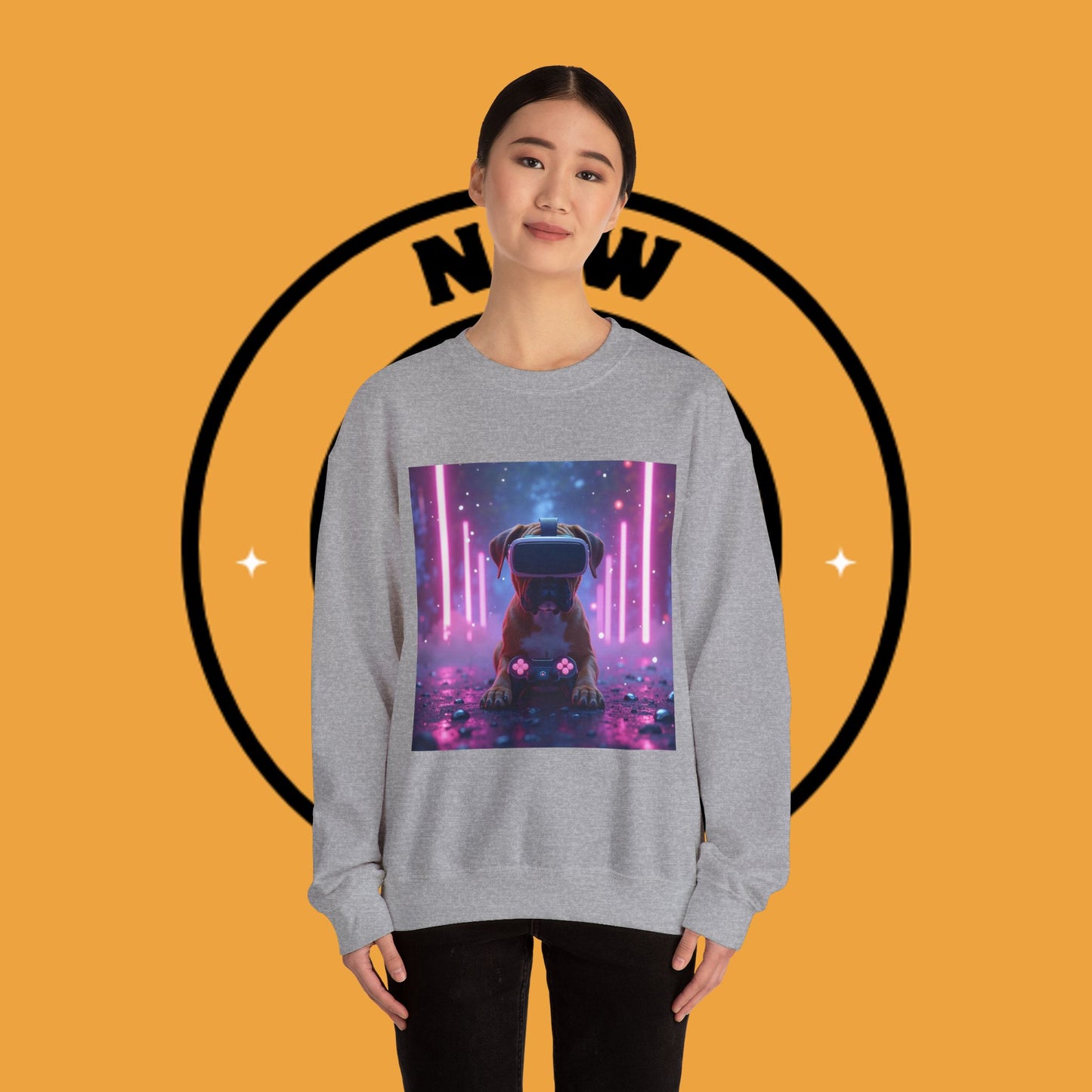 VR Gaming Boxer Dog Crewneck Sweatshirt | Funny Gamer Gift | Virtual Reality Puppy Design