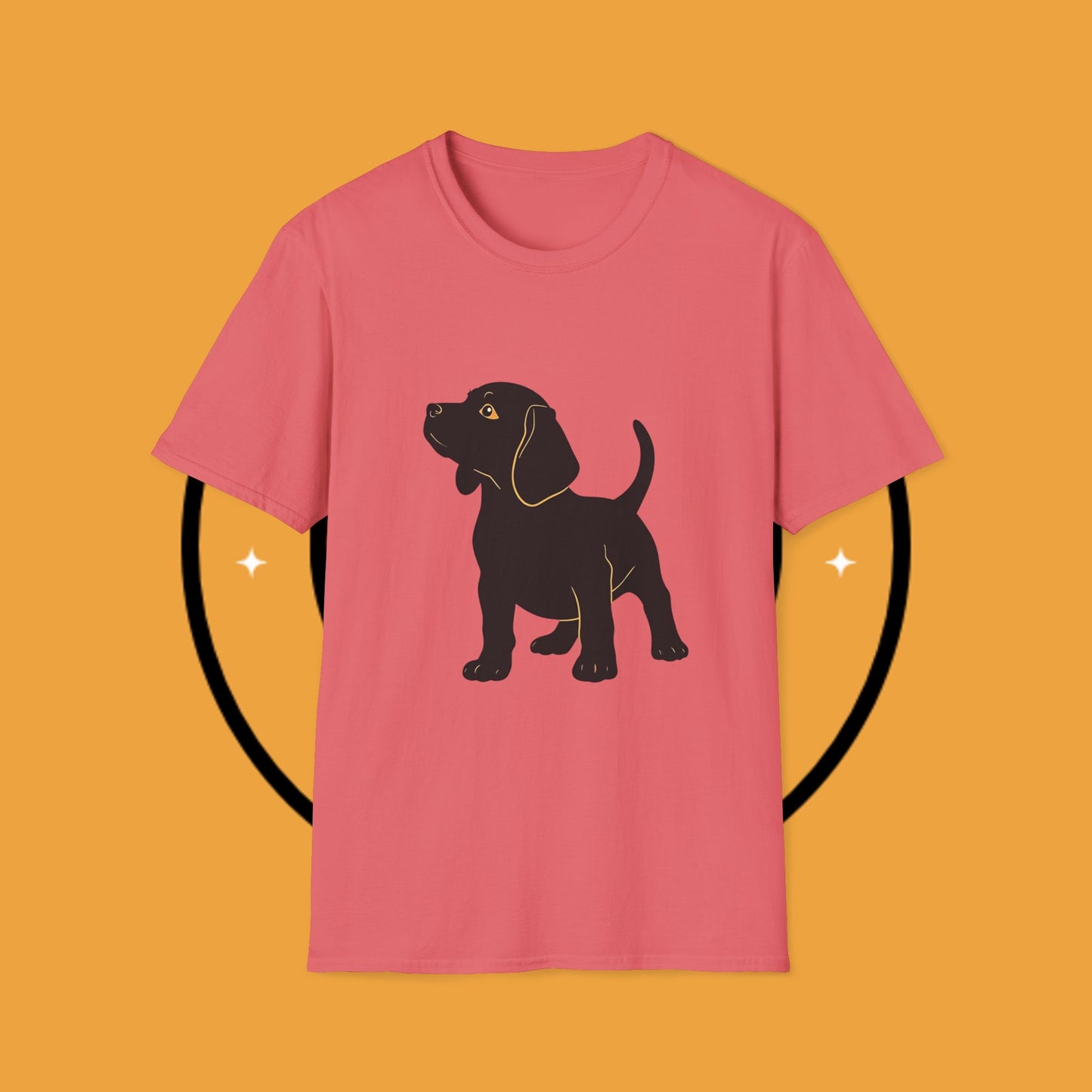 Minimalist Black Beagle Puppy T-Shirt - Simple Dog Silhouette Design | Modern Pet Lover Tee with Gold Accents