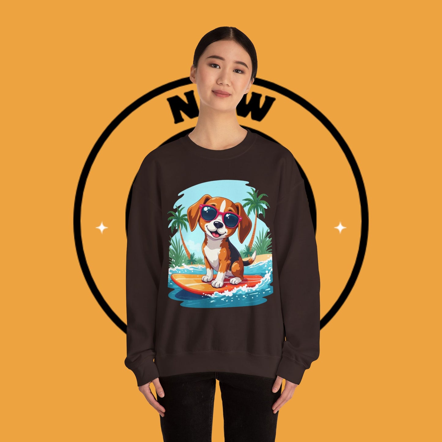 Dog Lover Crewneck Sweatshirt - Beagle surfista - Cool Summer Beagle Surfboard Sweatshirt β Perfect for Beach Vibes!