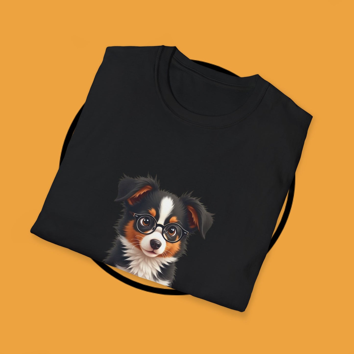 "Professor Puppy - Scholarly Border Collie" - Intellectual Dog T-Shirt - Smart Puppy with Glasses T-Shirt - Scholarly Dog Reading Book Tee | Educational Pet Lover Gift
