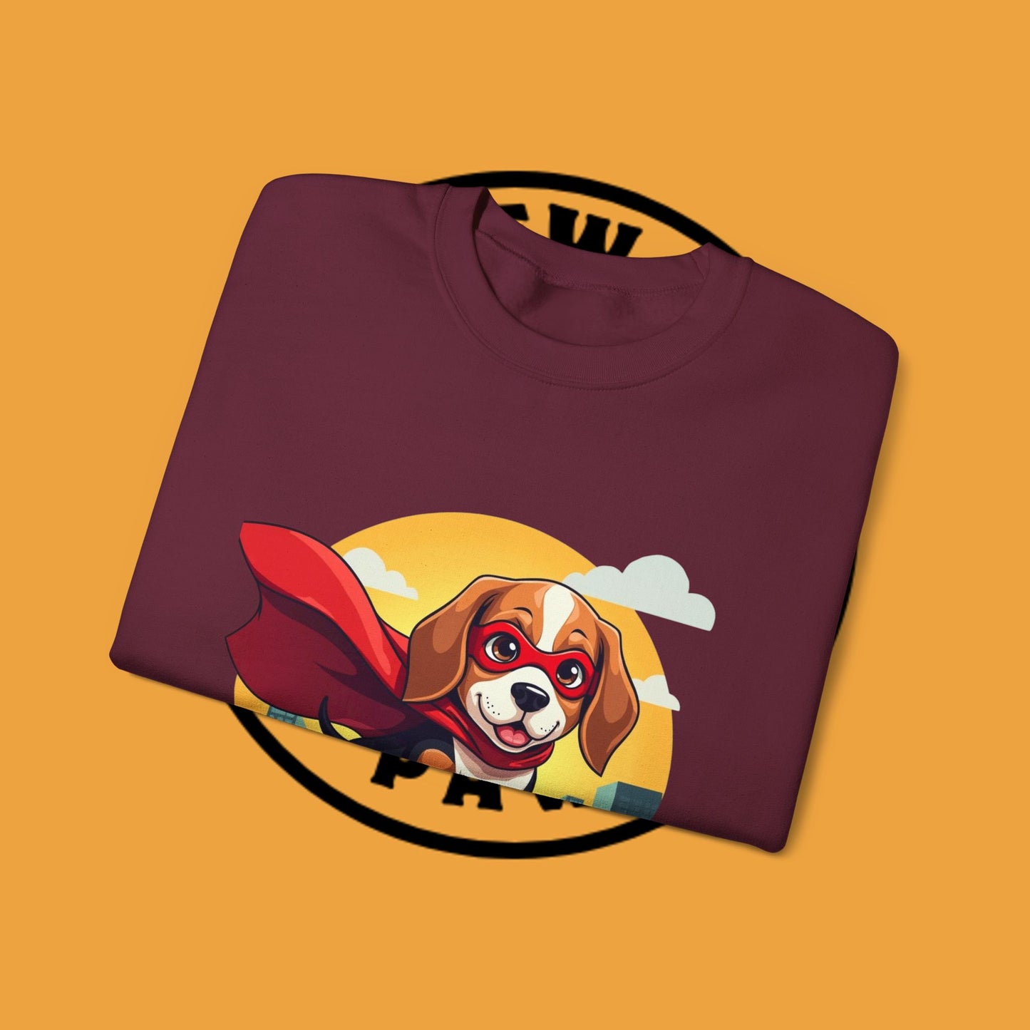 Superhero Dog Crewneck Sweatshirt - Flying Beagle Design with Red Cape and Mask