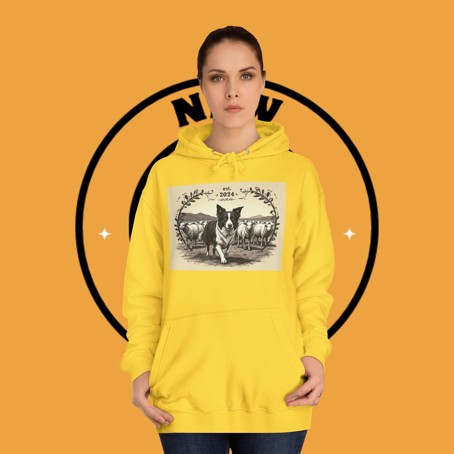"Border Collie Sheep Herding Hoodie - Vintage Farm Life Est. 2024 Sweatshirt | Premium Pastoral Dog Design"