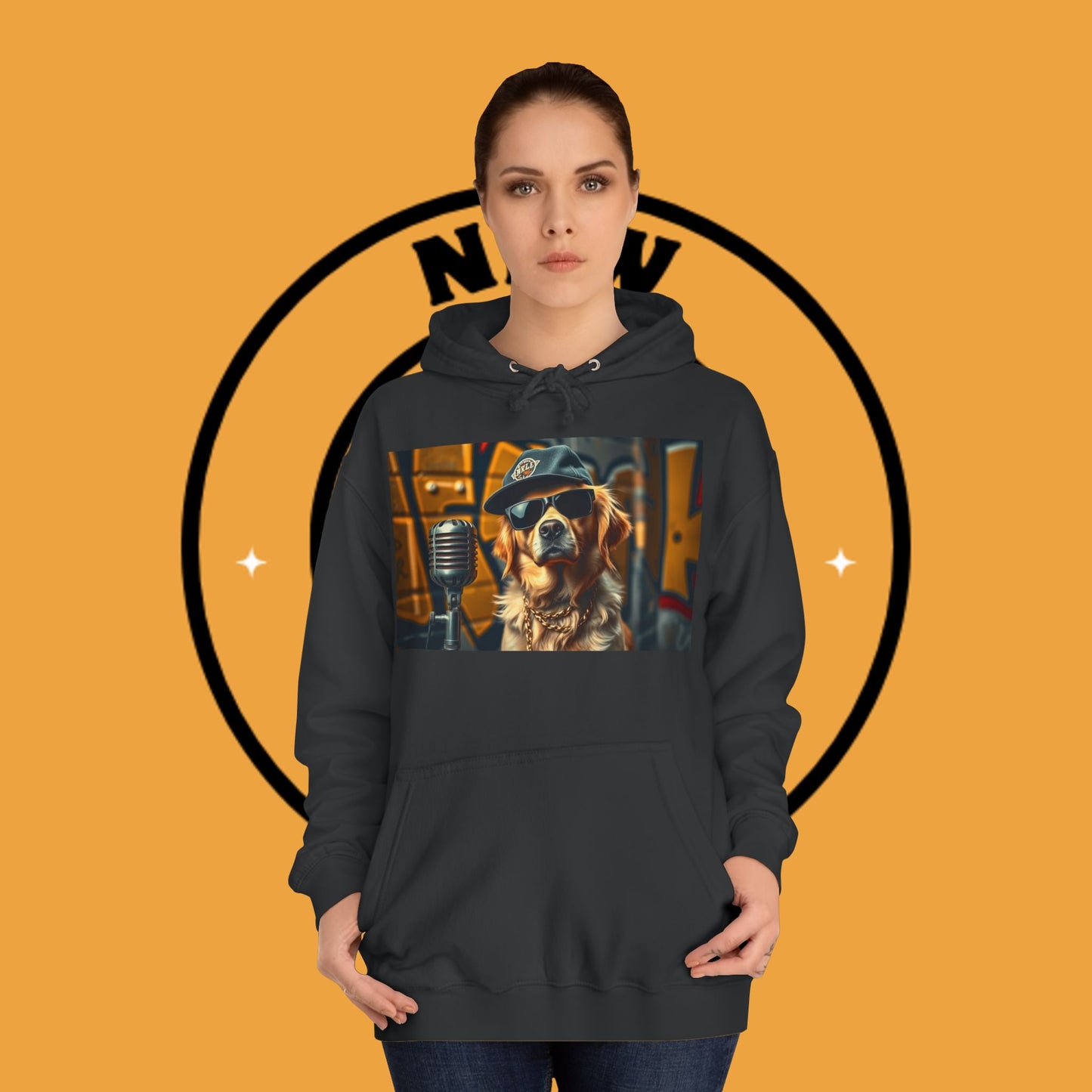Hip Hop Hound - Cool Dog Rapper with Microphone - Rapper Dog Hoodie: Street Style Icon with Retro Vibes - Unisex Hoodie