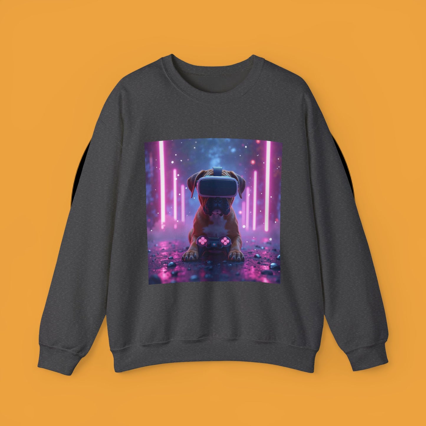 VR Gaming Boxer Dog Crewneck Sweatshirt | Funny Gamer Gift | Virtual Reality Puppy Design