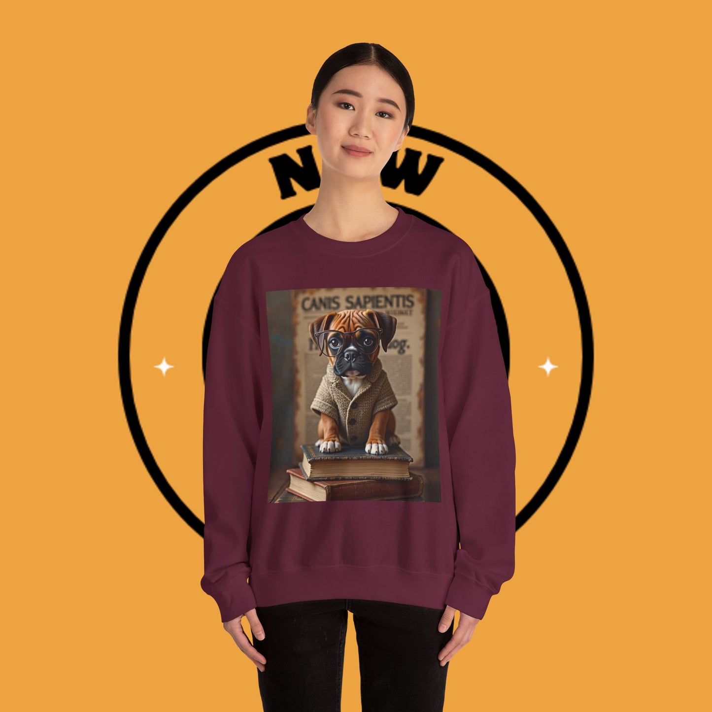 Professor Puppy Glasses Crewneck Sweatshirt - Scholarly Dog Design - Academic Pet Lover Gift
