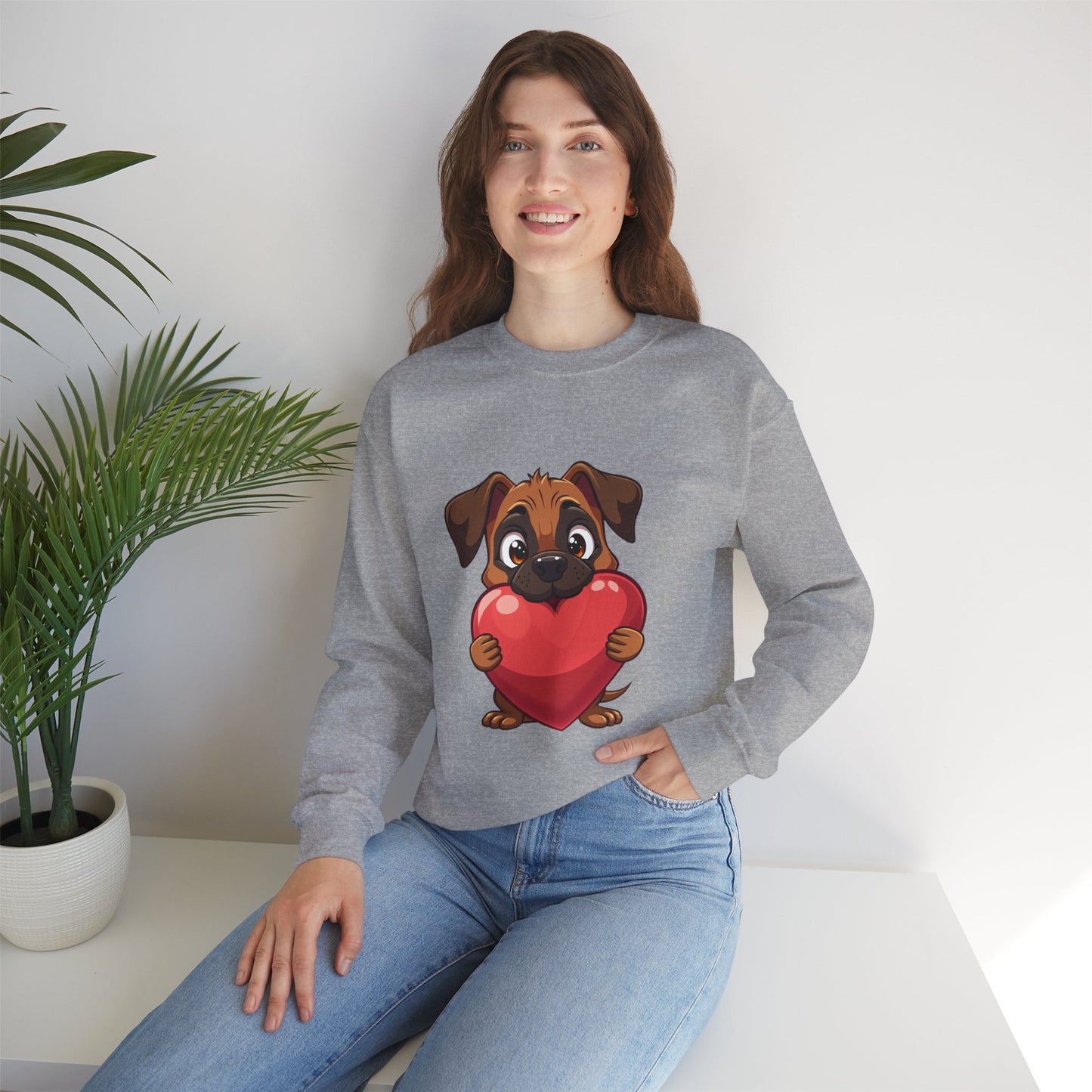 Adorable Puppy Love Heart Crewneck Sweatshirt - Perfect Gift for Dog Lovers