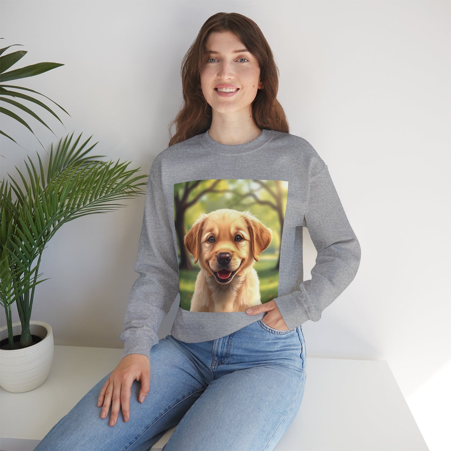 Crewneck Sweatshirt - Adorable Puppy Smiling in the Park - Sweet and Happy Golden Retriever